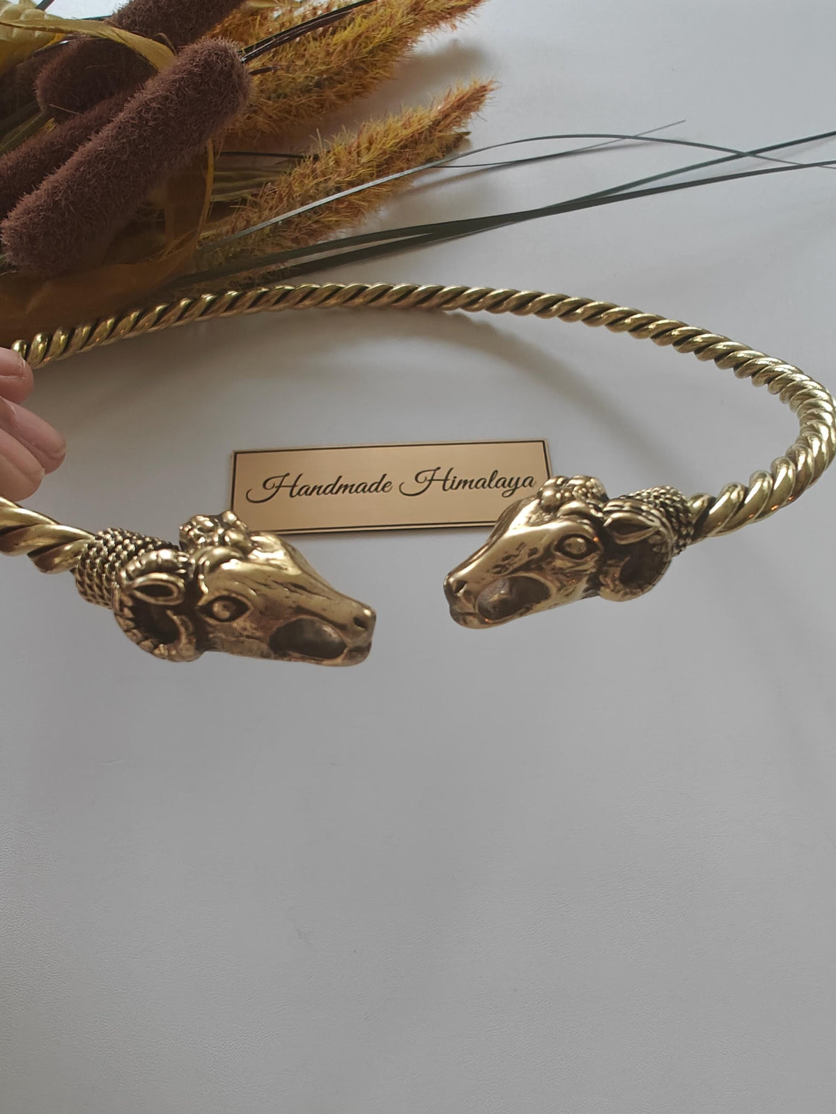 Viking Necklace - Celtic Ram Head Torc, Brass Twisted Wire Choker, Viking Cosplay Hasli Jewelry