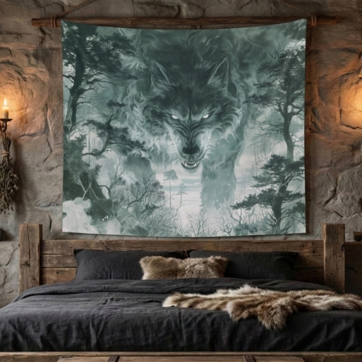 Viking Wolf Blanket - Norse Wolf Fenrir Woven Blanket, Wolf Woven Throw Blanket, Norse Style Woven