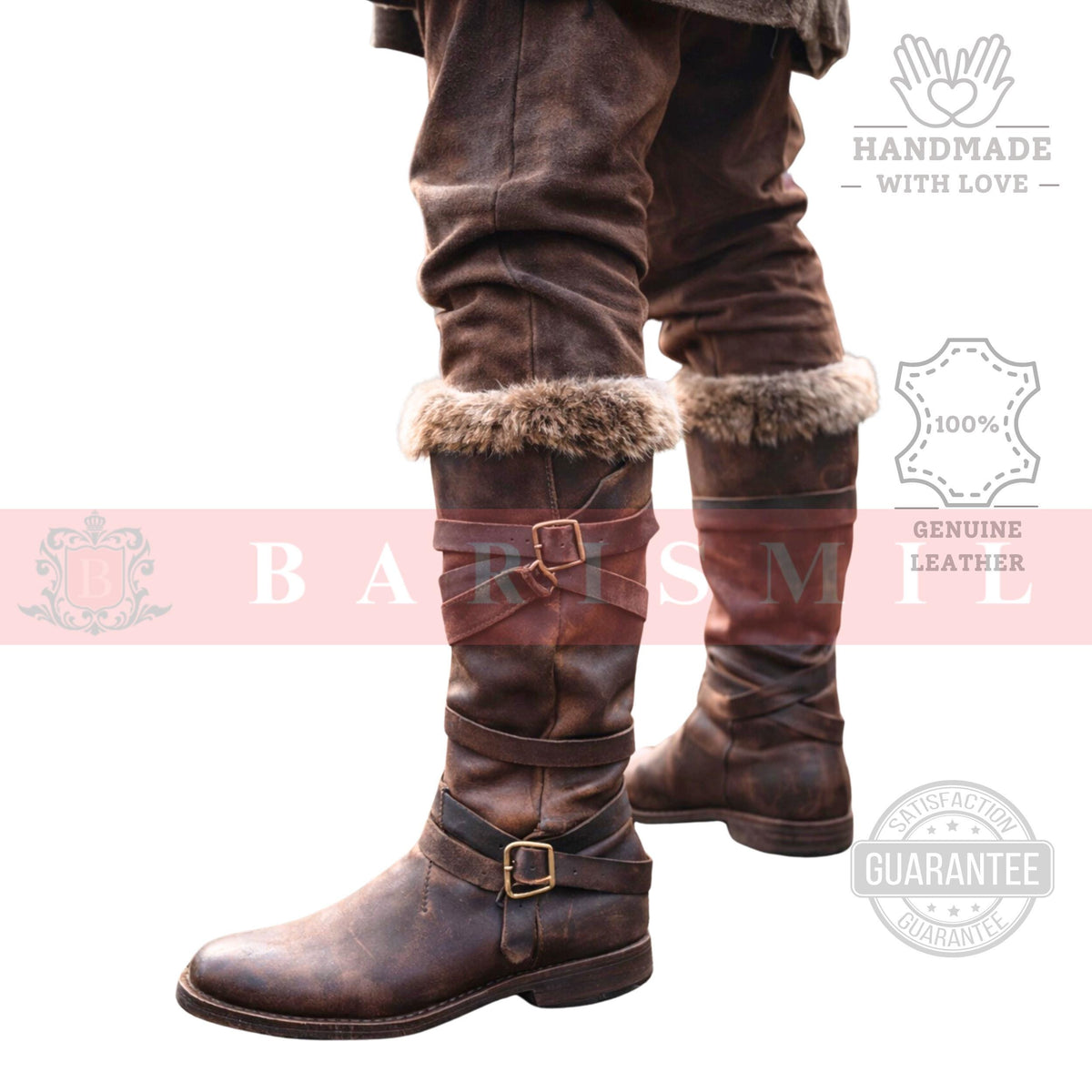 Viking Boots - Handmade Viking Leather Boots – Fur Trim Medieval Warrior Footwear