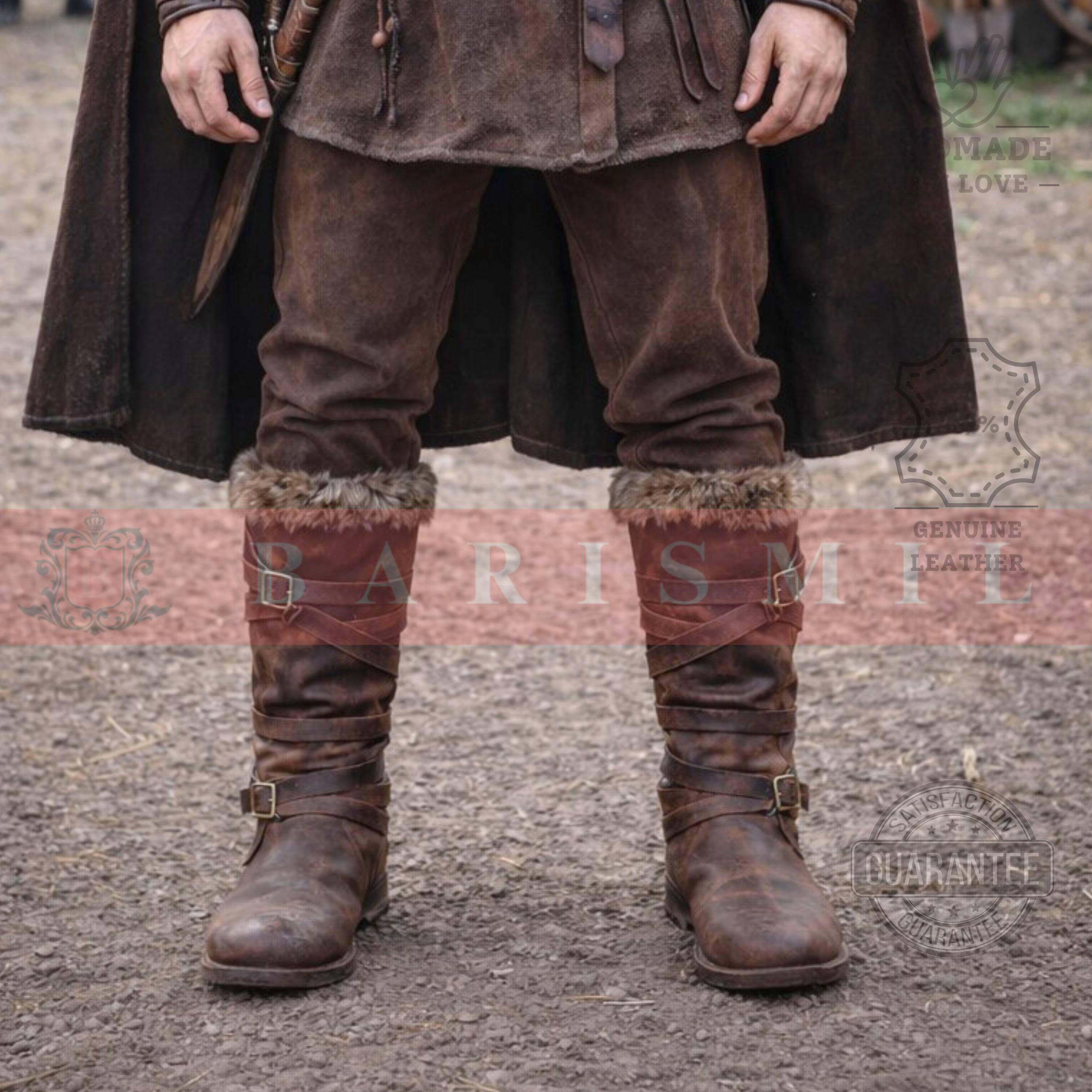 Viking Boots - Handmade Viking Leather Boots – Fur Trim Medieval Warrior Footwear