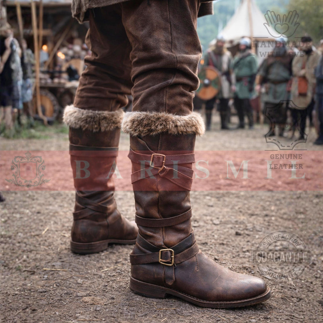 Viking Boots - Handmade Viking Leather Boots – Fur Trim Medieval Warrior Footwear