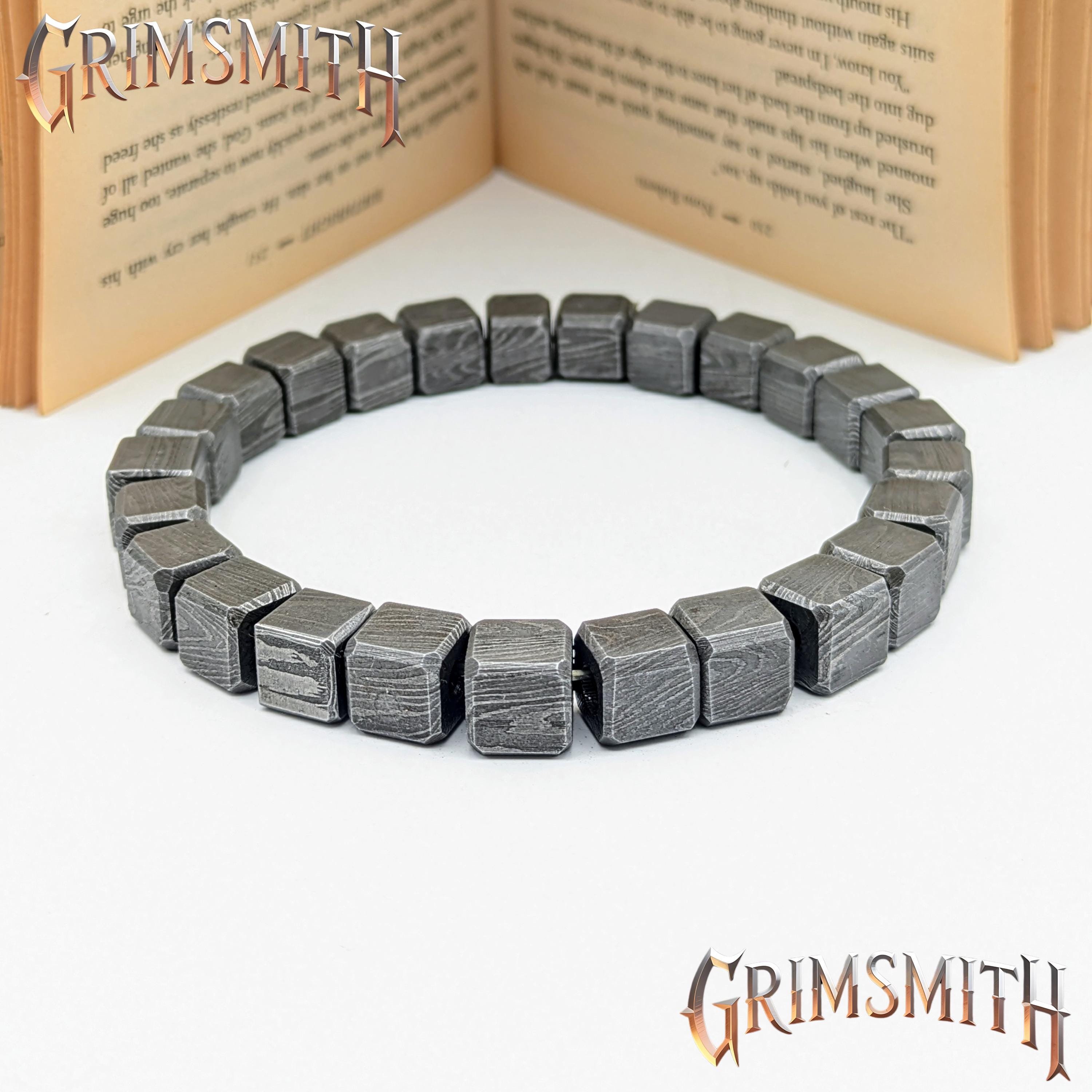 Viking Bracelet - Handcrafted Damascus Steel Square Cube Beaded Bracelet – Nordic Viking Geometric