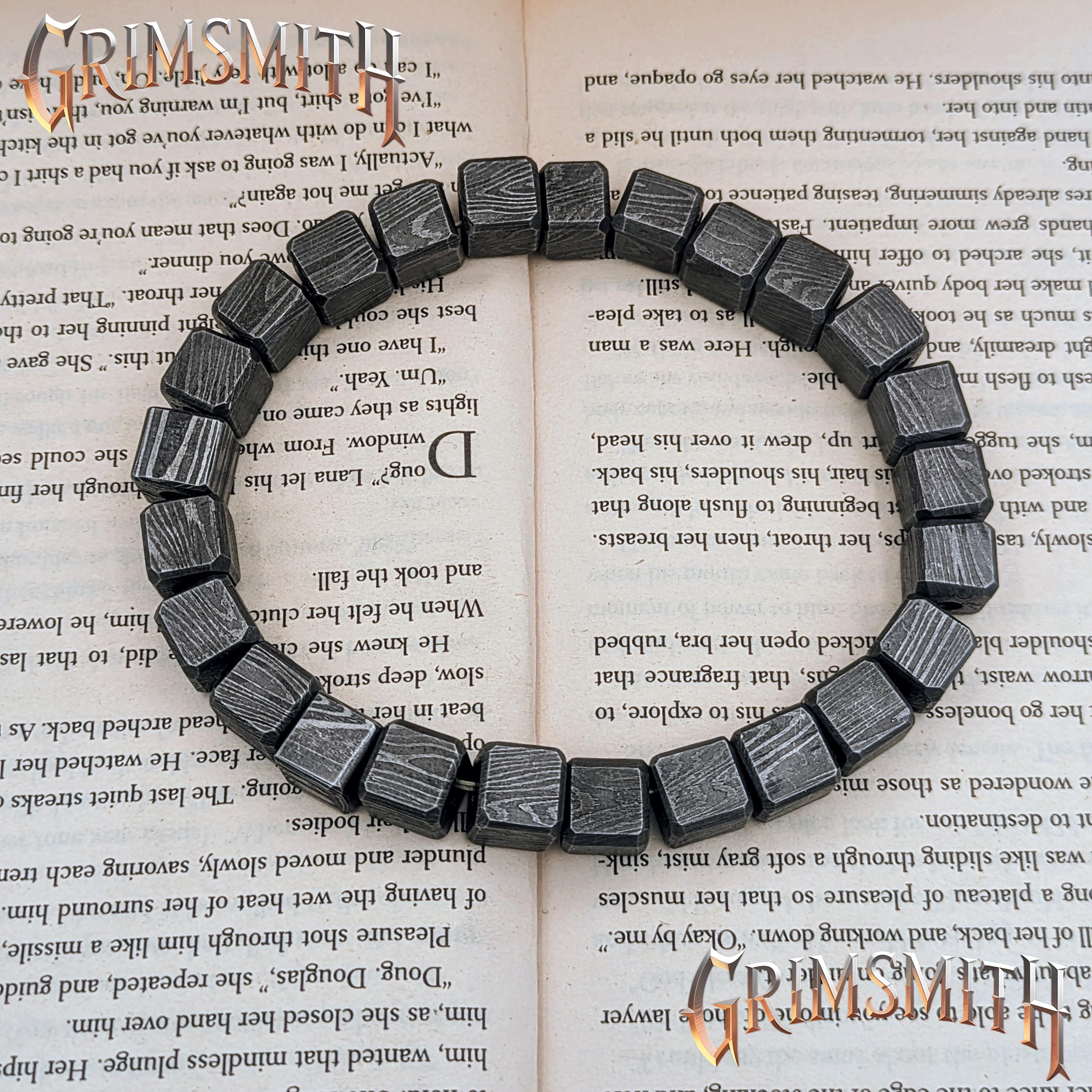 Viking Bracelet - Handcrafted Damascus Steel Square Cube Beaded Bracelet – Nordic Viking Geometric