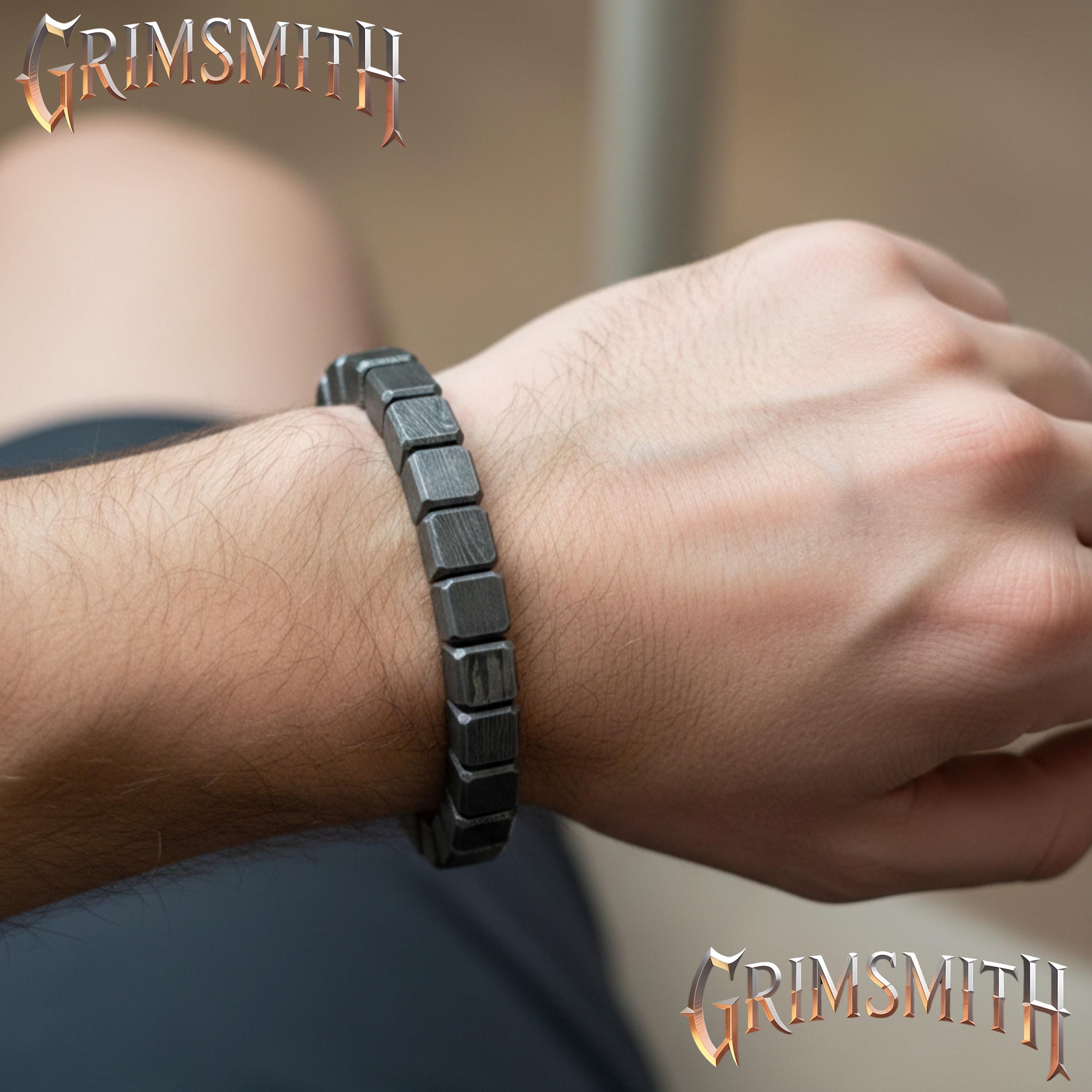 Viking Bracelet - Handcrafted Damascus Steel Square Cube Beaded Bracelet – Nordic Viking Geometric
