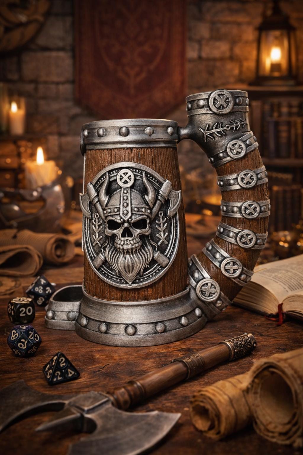 Viking Mug - Viking Tankard Nordic Dragon Skull Mug Medieval Warrior Gift Rustic Steampunk Drinking