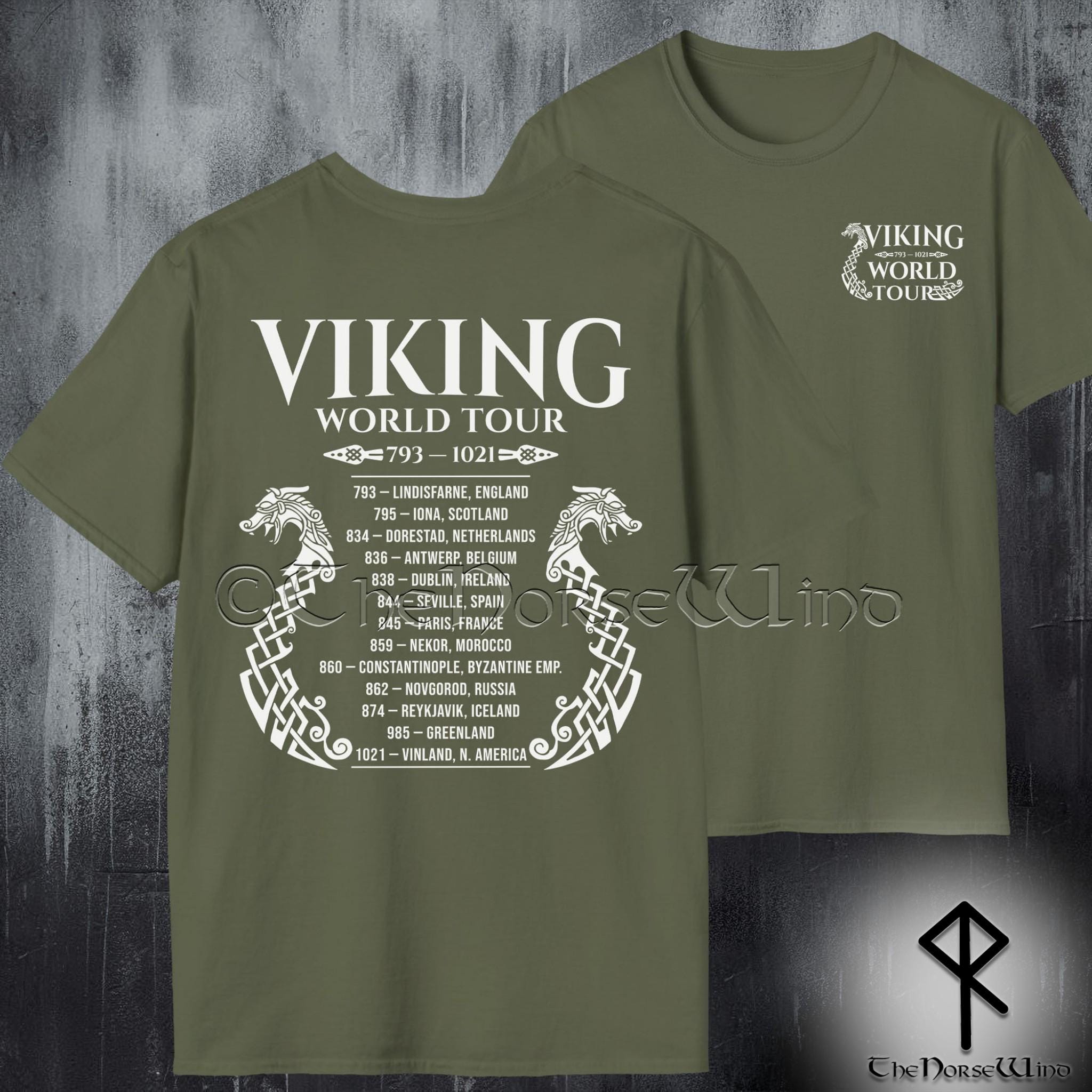 Viking Longship T-Shirt - Viking World Tour T-Shirt, Double-Sided Longship Tour Dates Tee, Norse