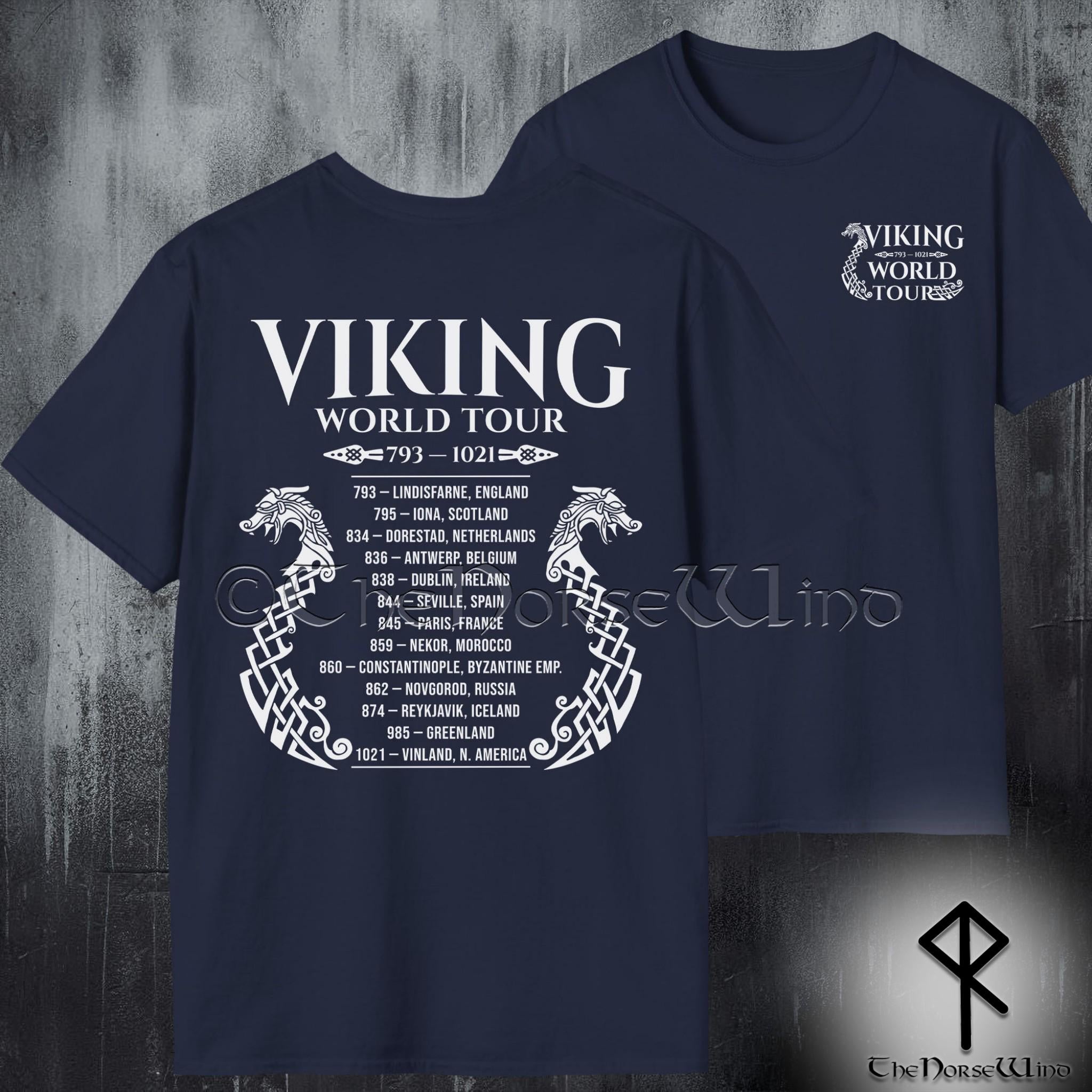 Viking Longship T-Shirt - Viking World Tour T-Shirt, Double-Sided Longship Tour Dates Tee, Norse