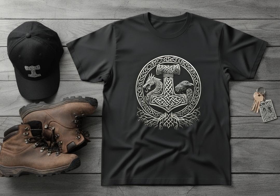 Viking Thor's Hammer Hoodie - Viking Hoodie Men Vegvisir Compass Mjolnir Thor Hammer Norse
