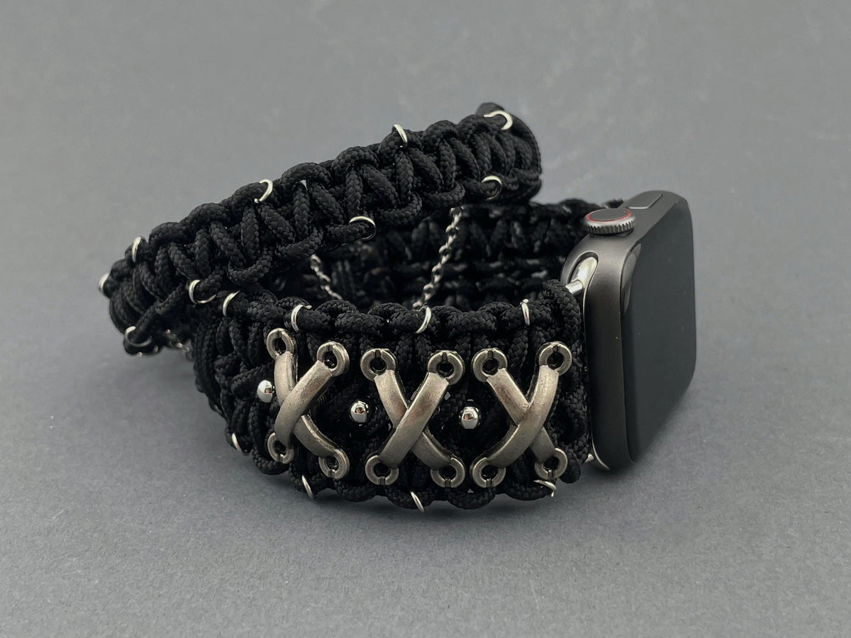 Viking Rune Bracelet - Silver Futhark Runes Bracelet for Apple Watch Nordic Runic Style Black