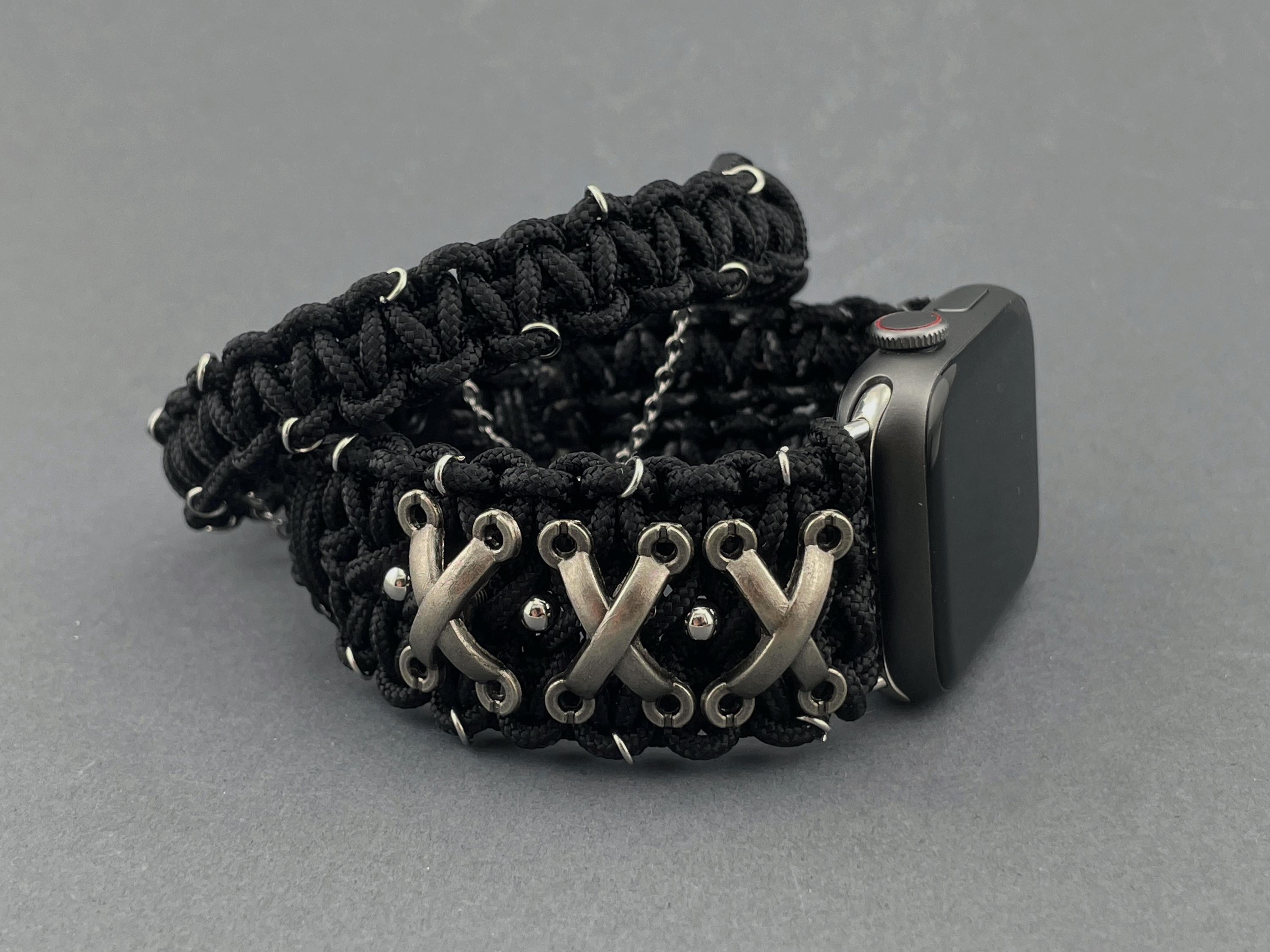 Viking Rune Bracelet - Silver Futhark Runes Bracelet for Apple Watch Nordic Runic Style Black