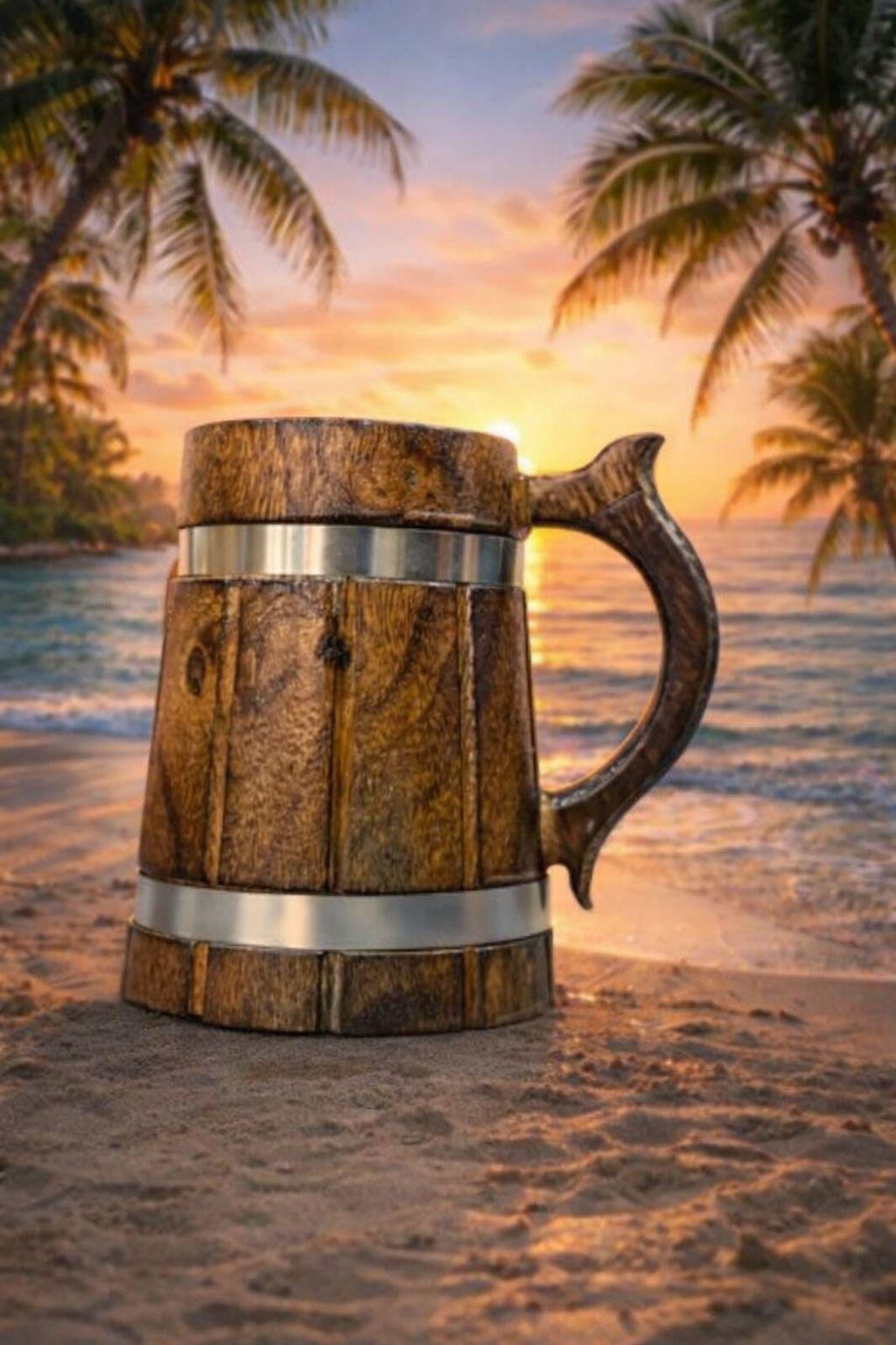 Viking Mug - Handcrafted Wooden Beer Mug: Rustic Viking Tankard with Stainless Steel Lining