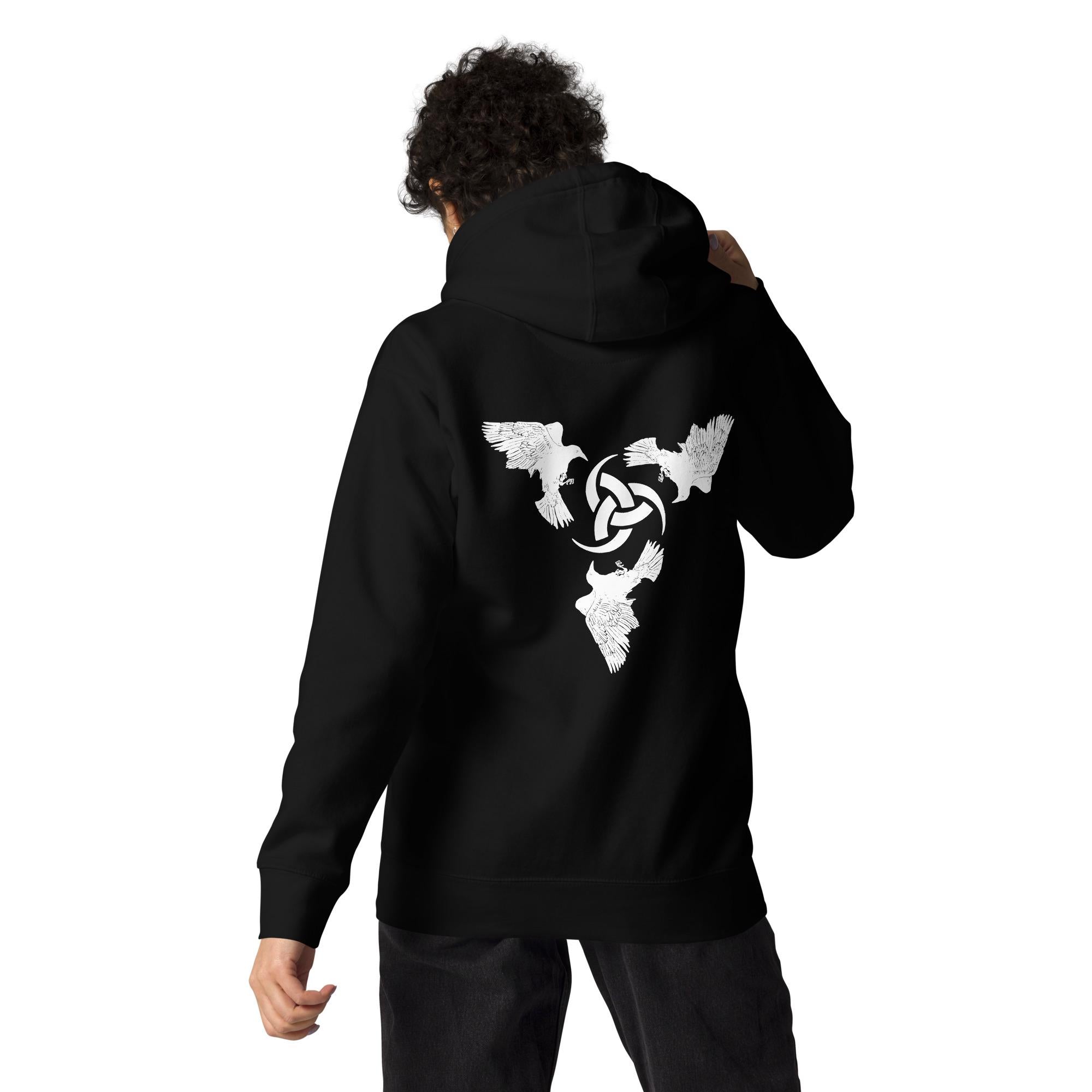 Viking Odin Hoodie - Viking Hoodie Celtic Knot Warrior Unisex Hoodie– Odin Horn Symbol with Ravens