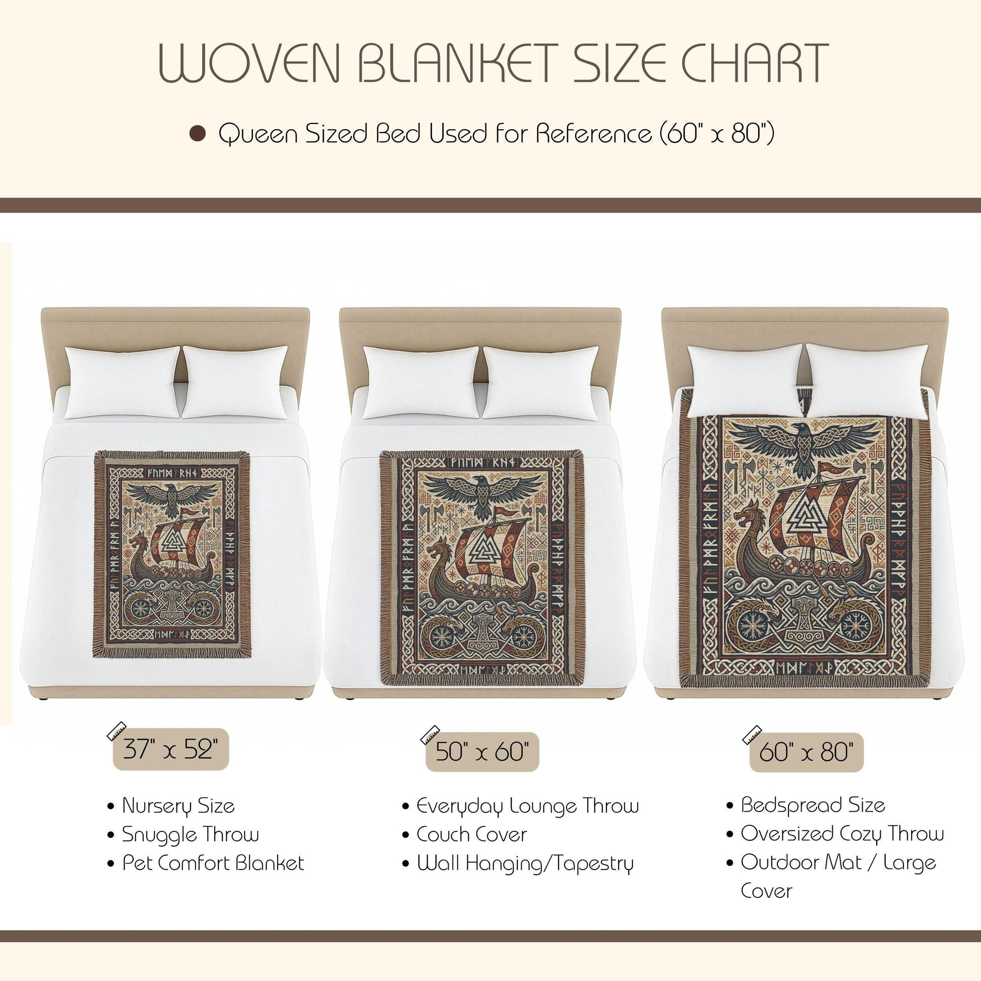 Viking Thor's Hammer Blanket - Viking Longship Woven Blanket, Norse Mythology Tapestry Throw