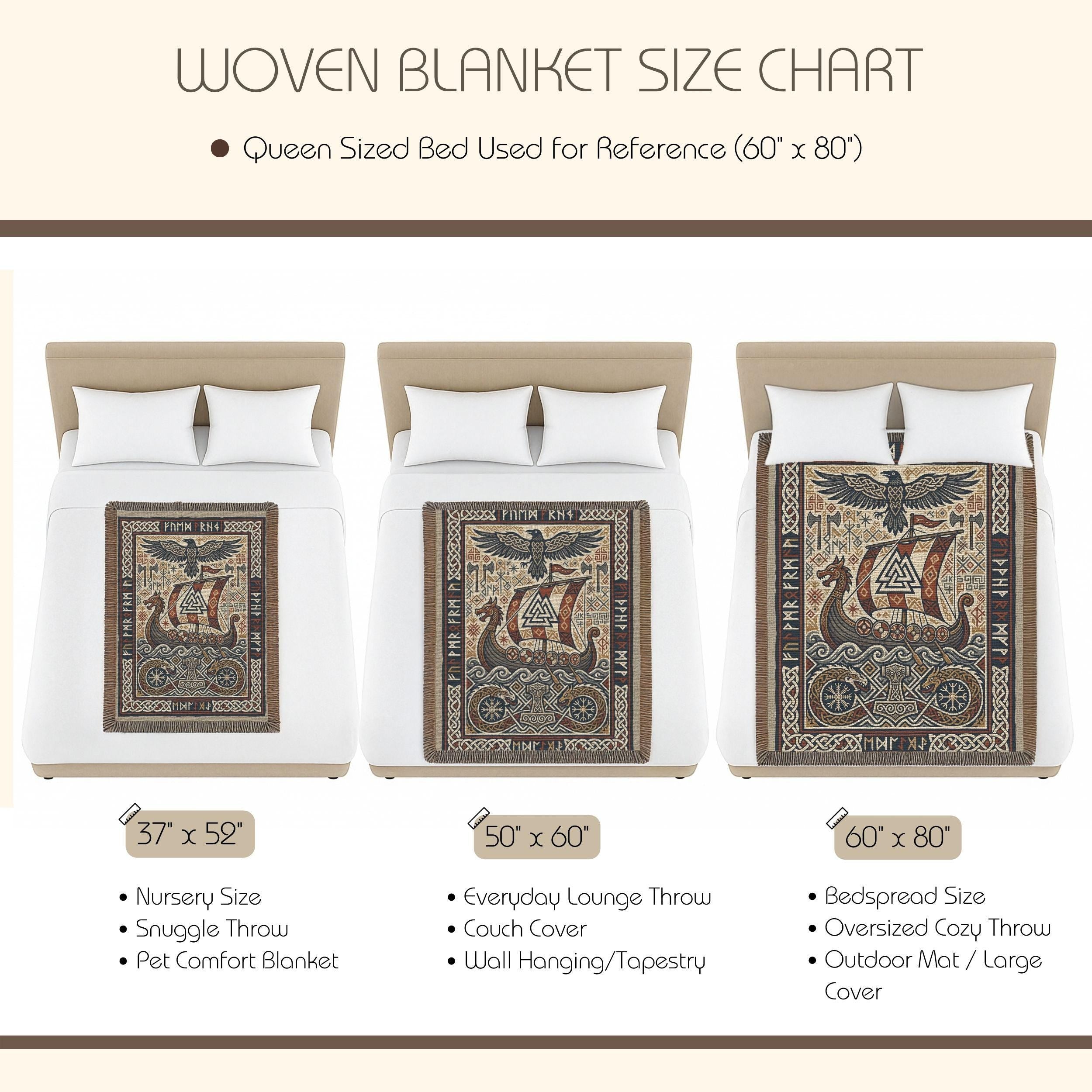 Viking Thor's Hammer Blanket - Viking Longship Woven Blanket, Norse Mythology Tapestry Throw