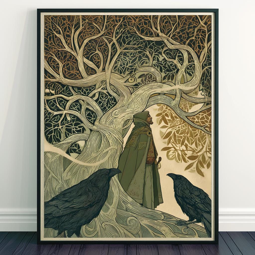 Viking Odin Blanket - Dark Fantasy Odin Woven Blanket, Norse God Viking Wall Art, Gothic Man Cave