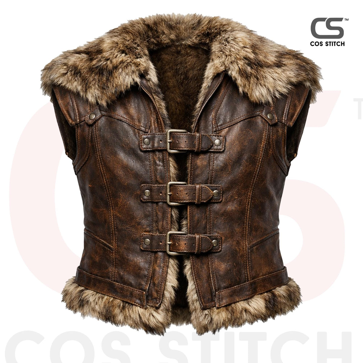 Viking Jacket - Viking Leather Vest Fur Collar Armor Medieval Norse Warrior Costume LARP Leather