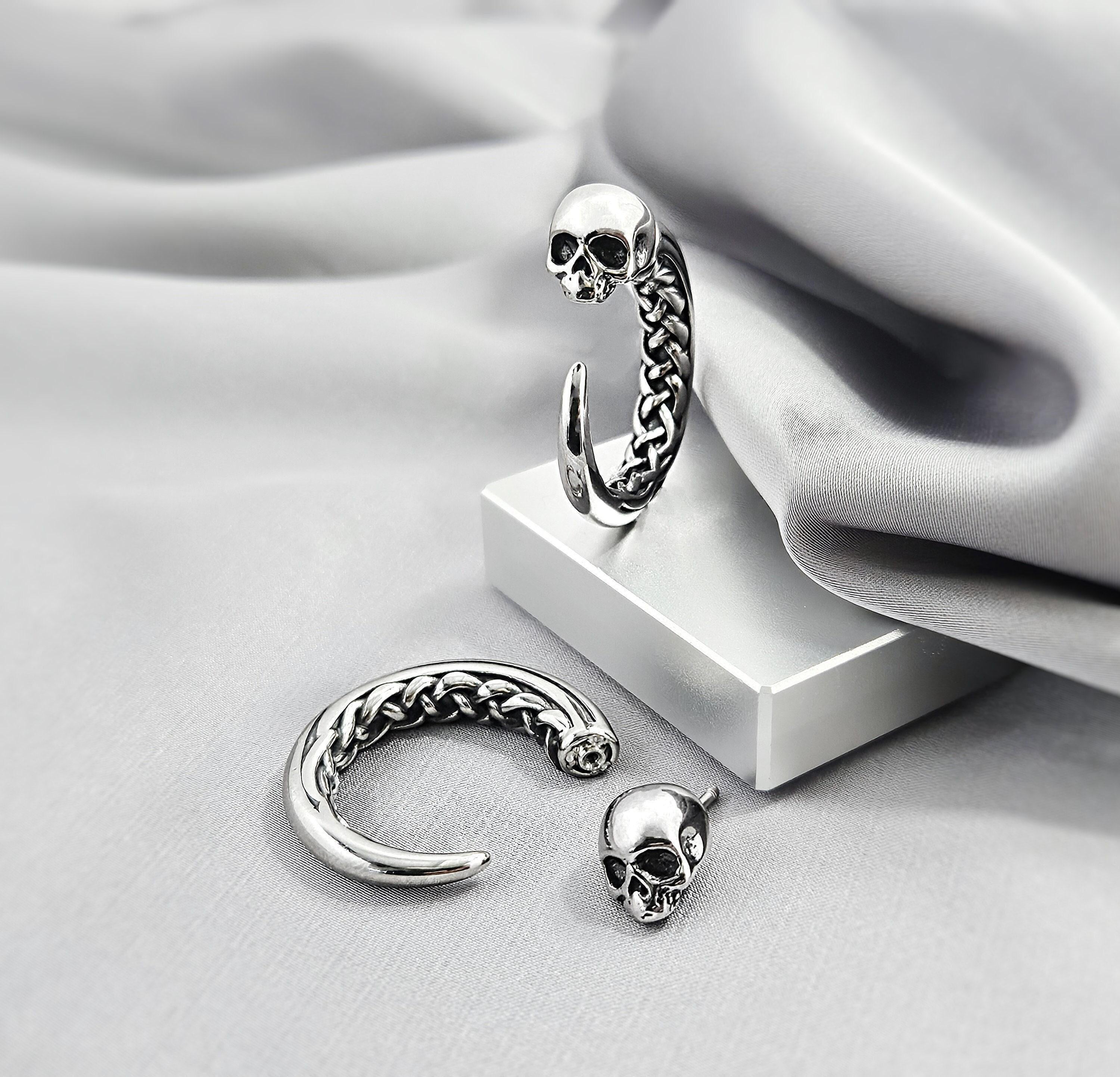 Viking Jewelry Accessory - Double Axe Ear Jacket Earrings, Stainless Steel, Celtic Norse Jewelry