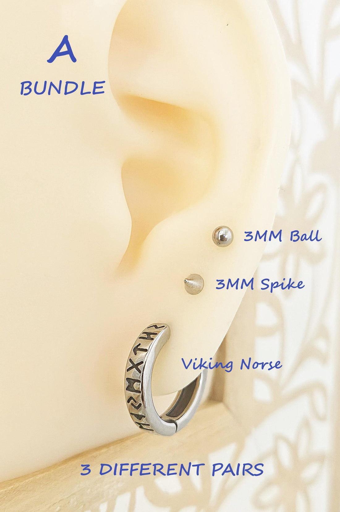Viking Rune Jewelry Accessory - Viking Norse Hoops Earrings for Men, Surgical Steel Viking Runes