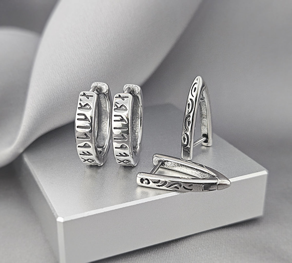 Viking Rune Jewelry Accessory - Viking Norse Hoops Earrings for Men, Surgical Steel Viking Runes
