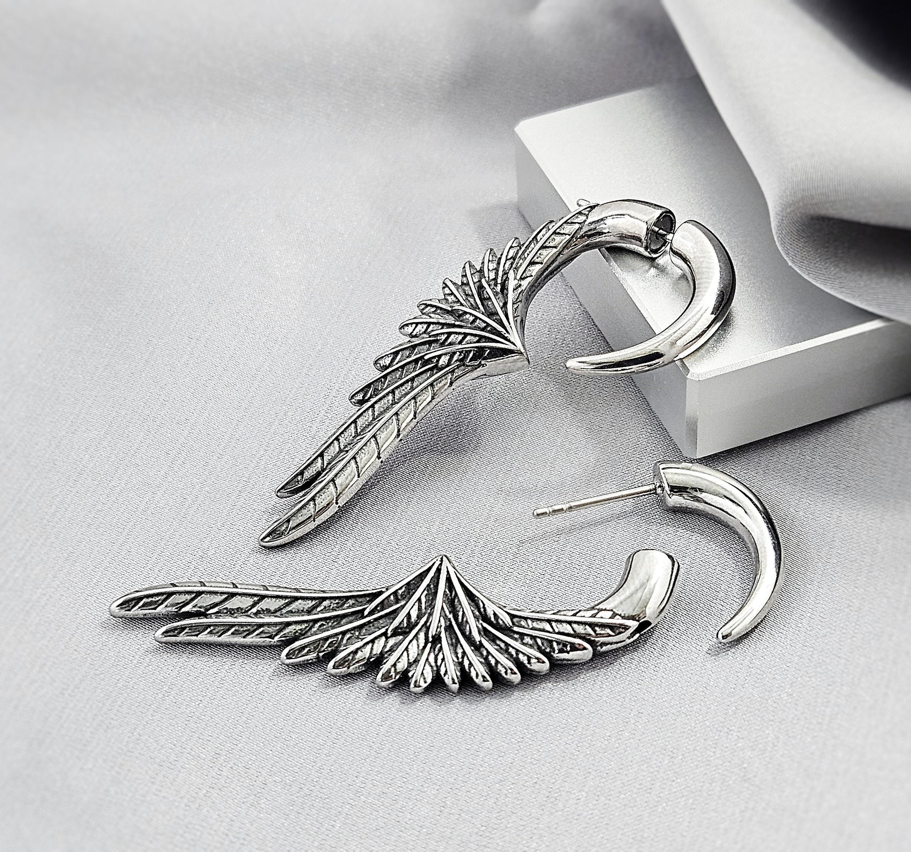 Viking Jewelry Accessory - Double Axe Ear Jacket Earrings, Stainless Steel, Celtic Norse Jewelry