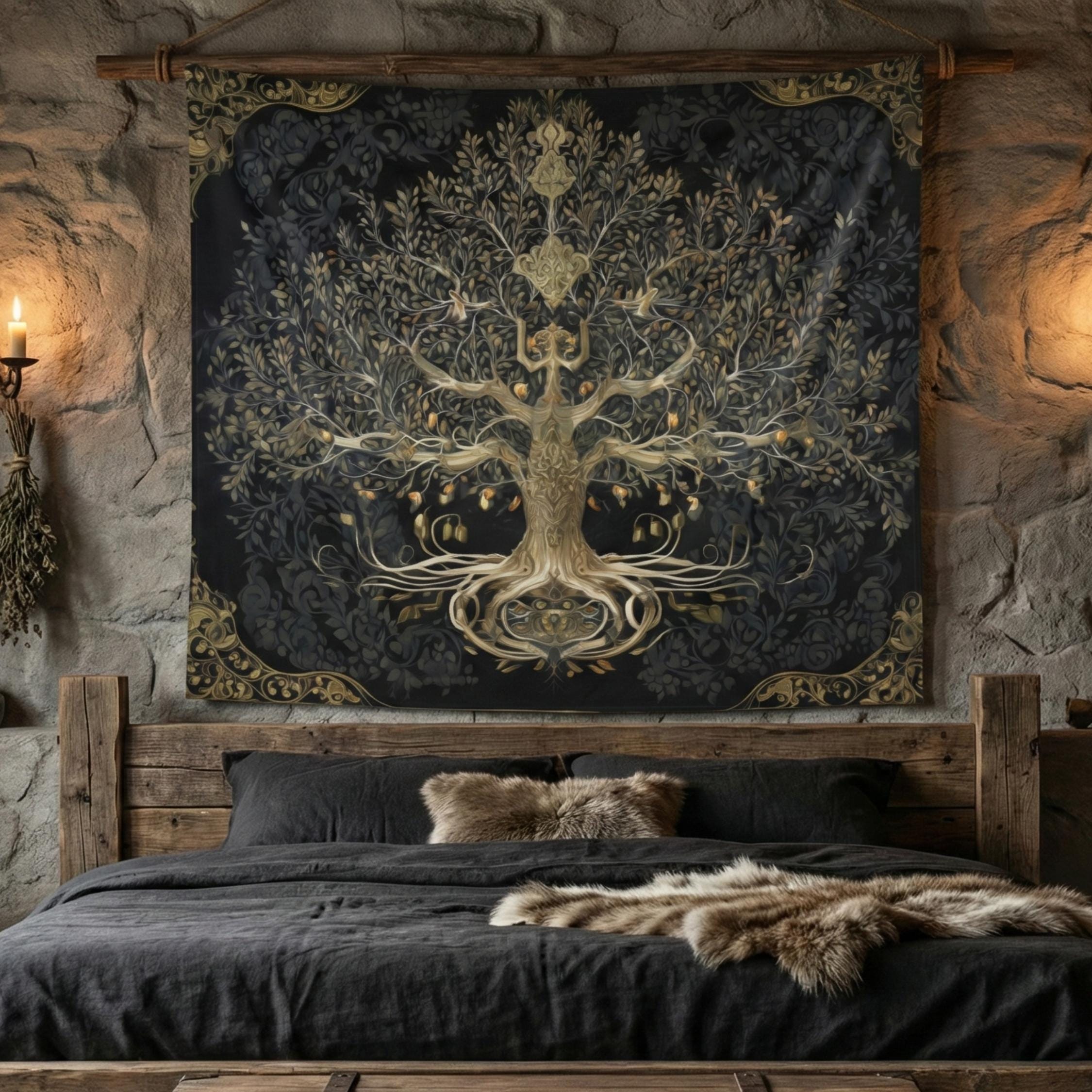 Viking Raven Blanket - Viking Longship Tapestry Wall Hanging Norse Raven Fjord Wall Art Large Wall