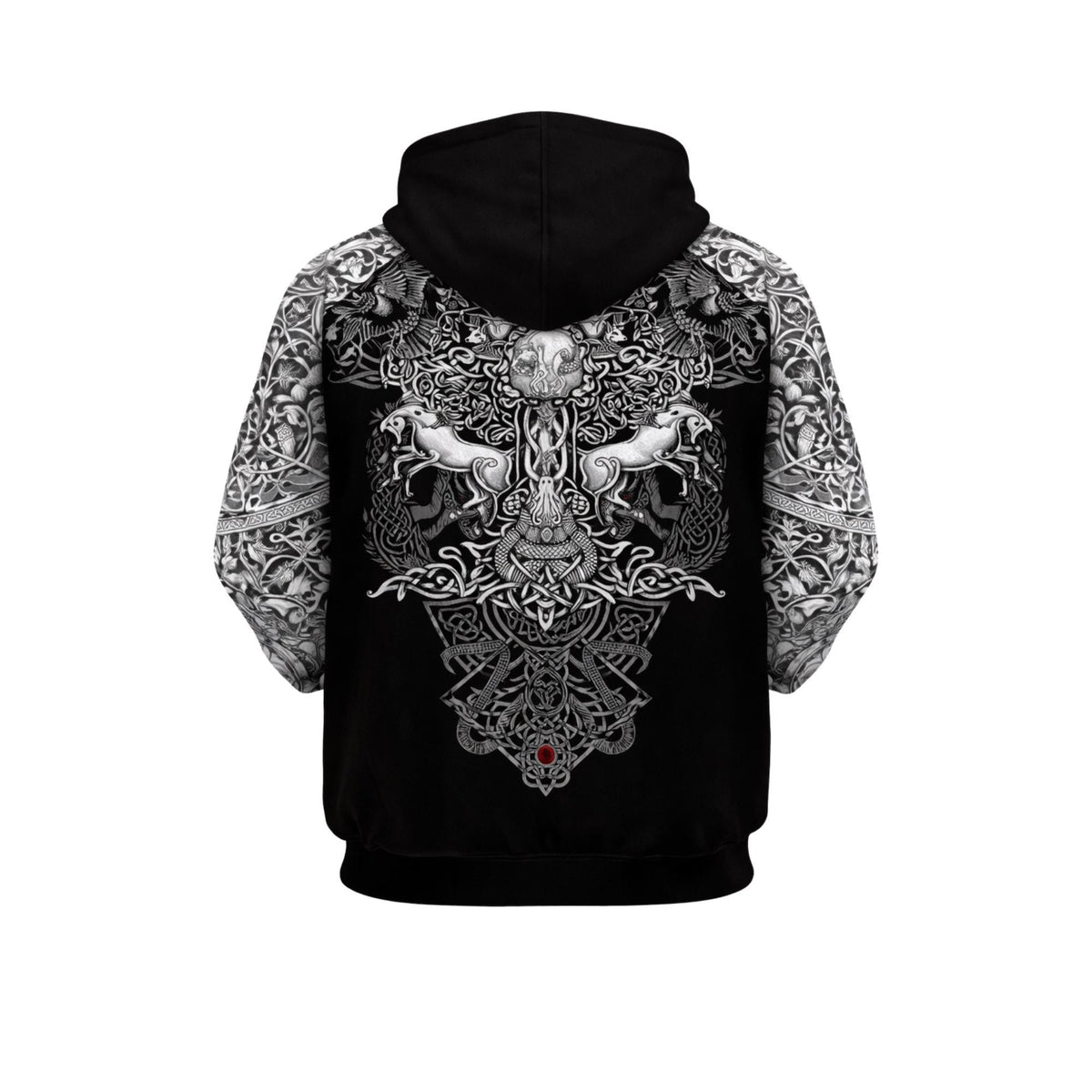 Viking Raven Hoodie - Norse Viking Warrior Hoodie, Black White Celtic Knot Raven Tattoo Art Unisex