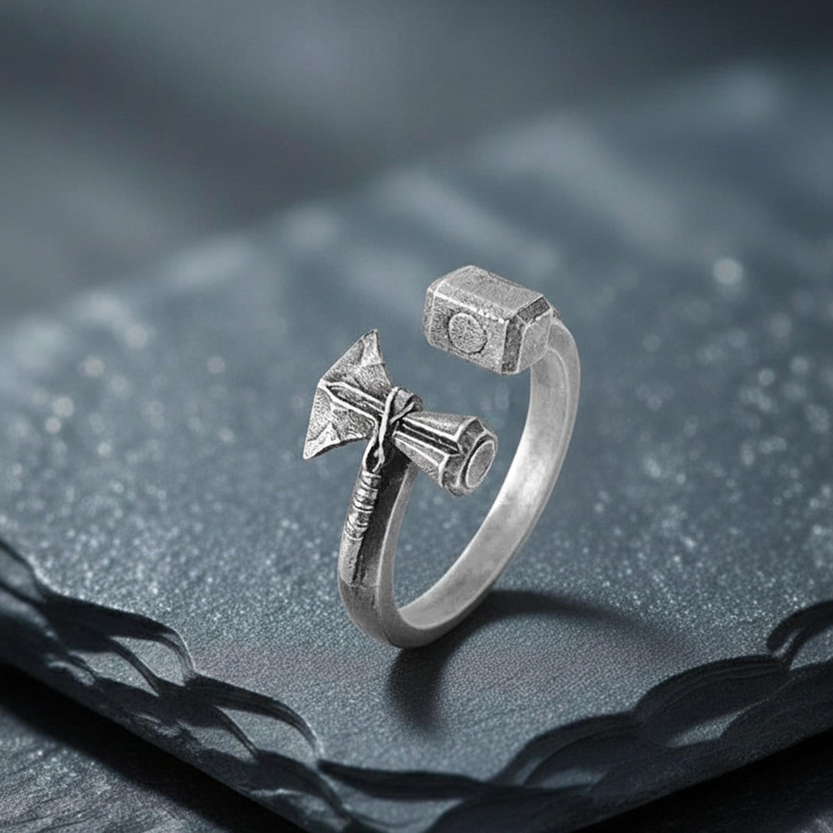 Viking Thor's Hammer Ring - Viking Thor Hammer Axe Ring, Norse Warrior Sterling Silver Jewelry