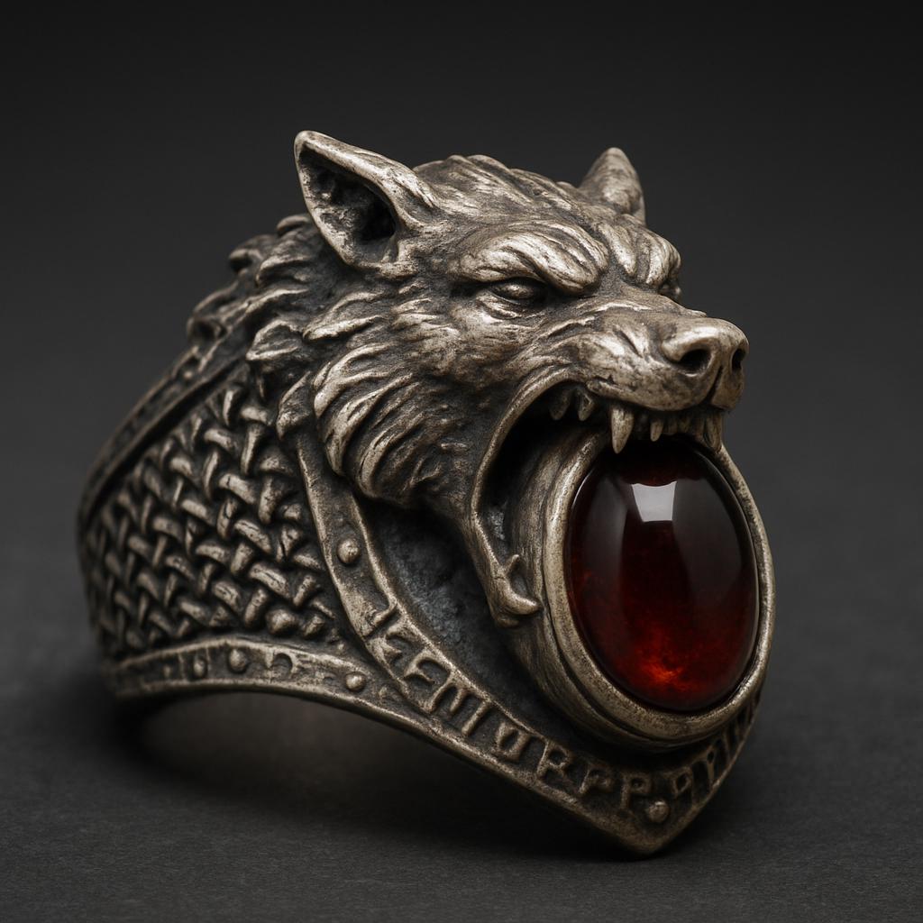 Viking Wolf Ring - Norse Raven Wolf Ring Silver Blue Stone Viking Celtic Knot Band