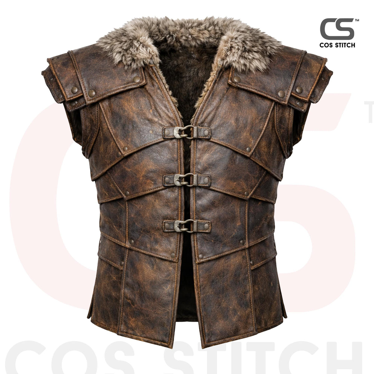 Viking Jacket - Viking Leather Vest Fur Collar Armor Medieval Norse Warrior Costume LARP Leather