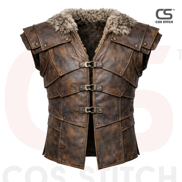 Viking Jacket - Viking Leather Vest Fur Collar Armor Medieval Norse Warrior Costume LARP Leather