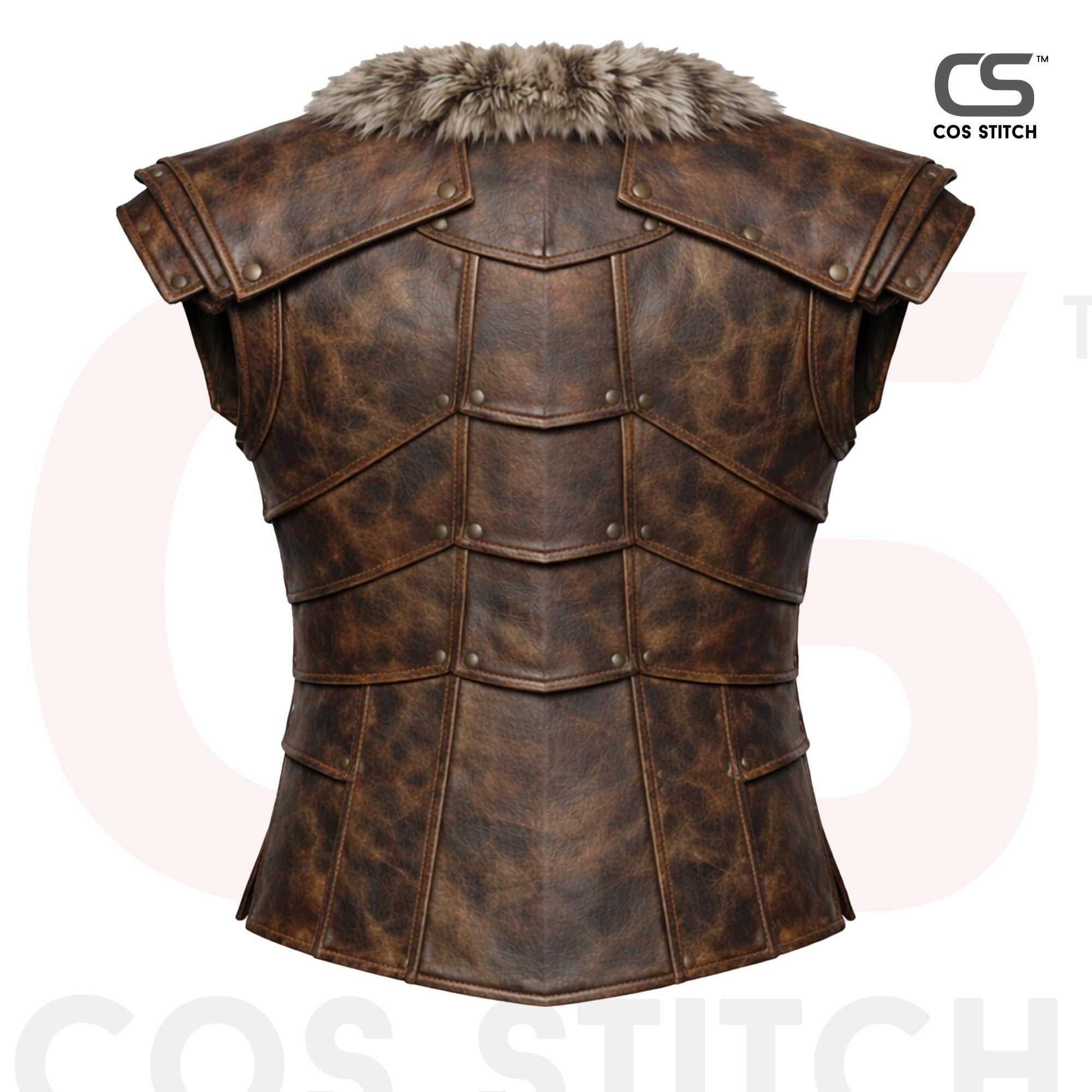 Viking Jacket - Viking Leather Vest Fur Collar Armor Medieval Norse Warrior Costume LARP Leather
