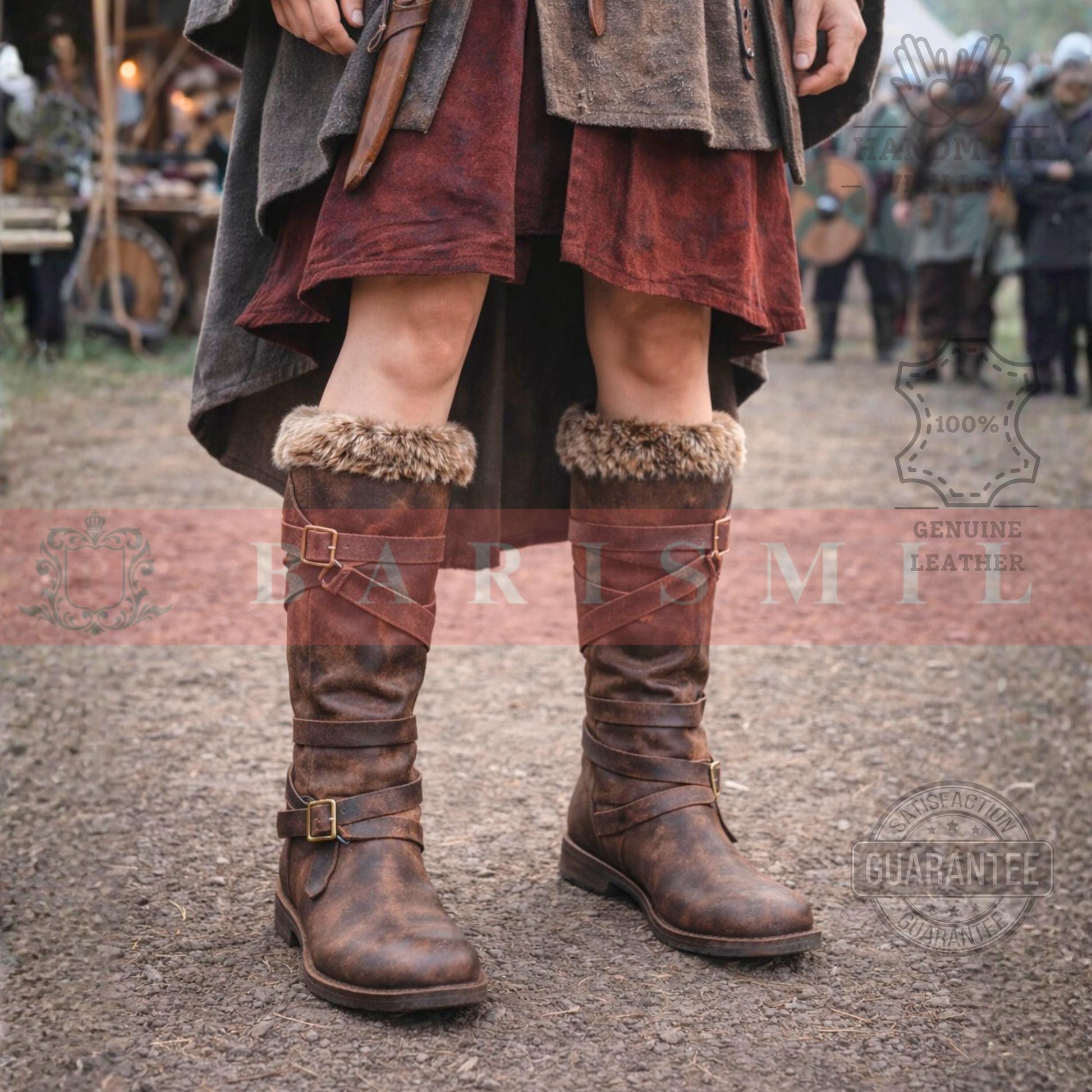 Viking Boots - Handmade Viking Leather Boots – Fur Trim Medieval Warrior Footwear