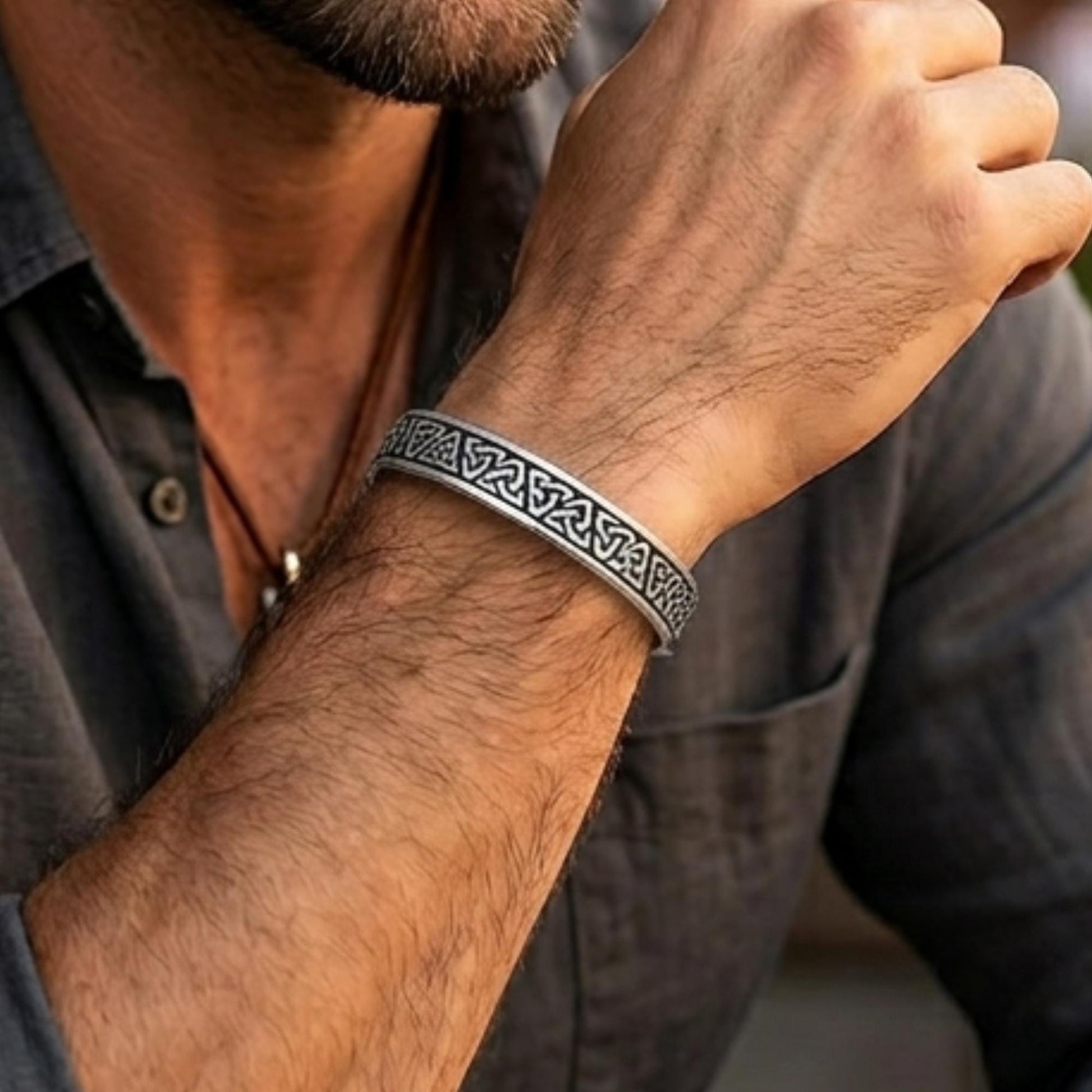 Viking Bracelet - Viking Celtic Knot Cuff Bracelet, Nordic Triskele Stainless Steel Bangle for Men