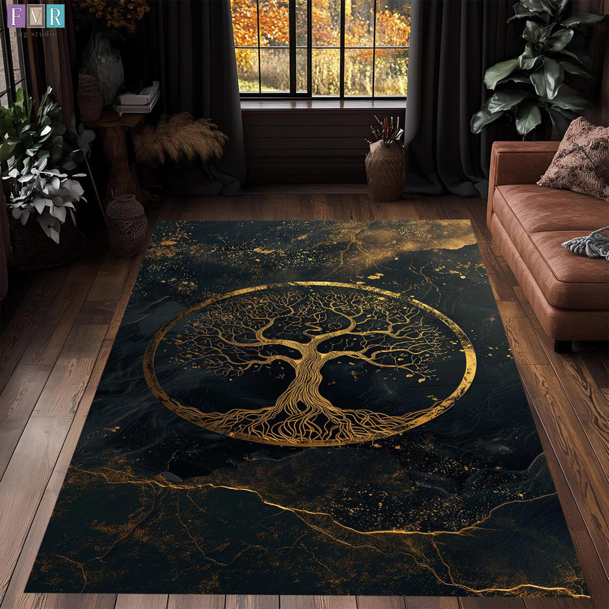 Viking Raven Rug - Viking Tree of Life Rug: Norse Raven & Nordic Decor