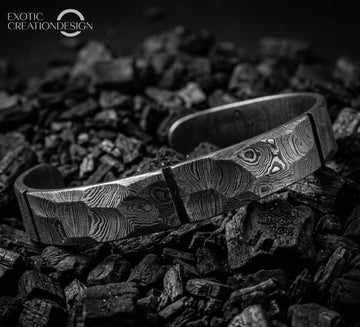 Viking Bracelet - Hand Forged Damascus Steel Viking Cuff Bracelet, Rustic Nordic Bangle