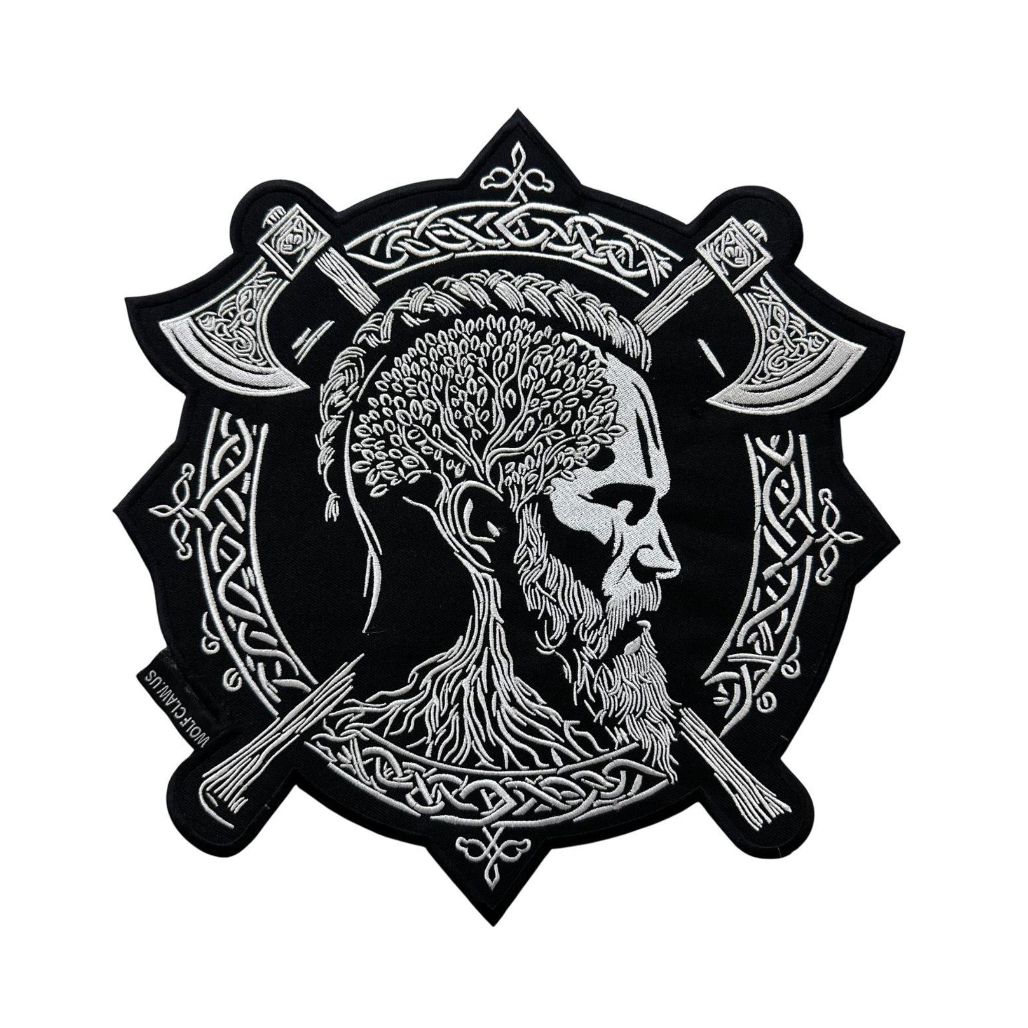 Viking Jacket - Viking Warrior Embroidered Patch, Norse Helmet Back Applique, Gold Black Gothic