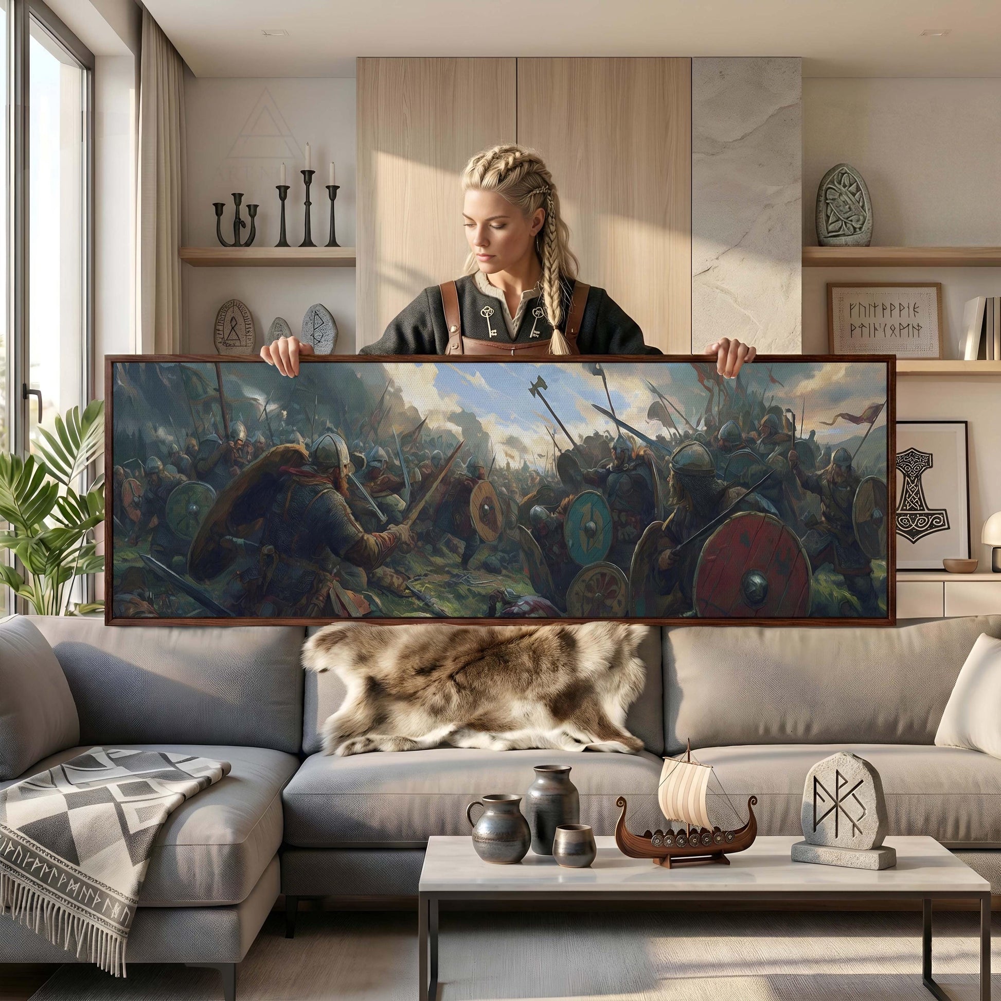 Viking Longship Home Decor - Panoramic Wall Art Viking Longship Canvas - Scandinavian Decor Norse