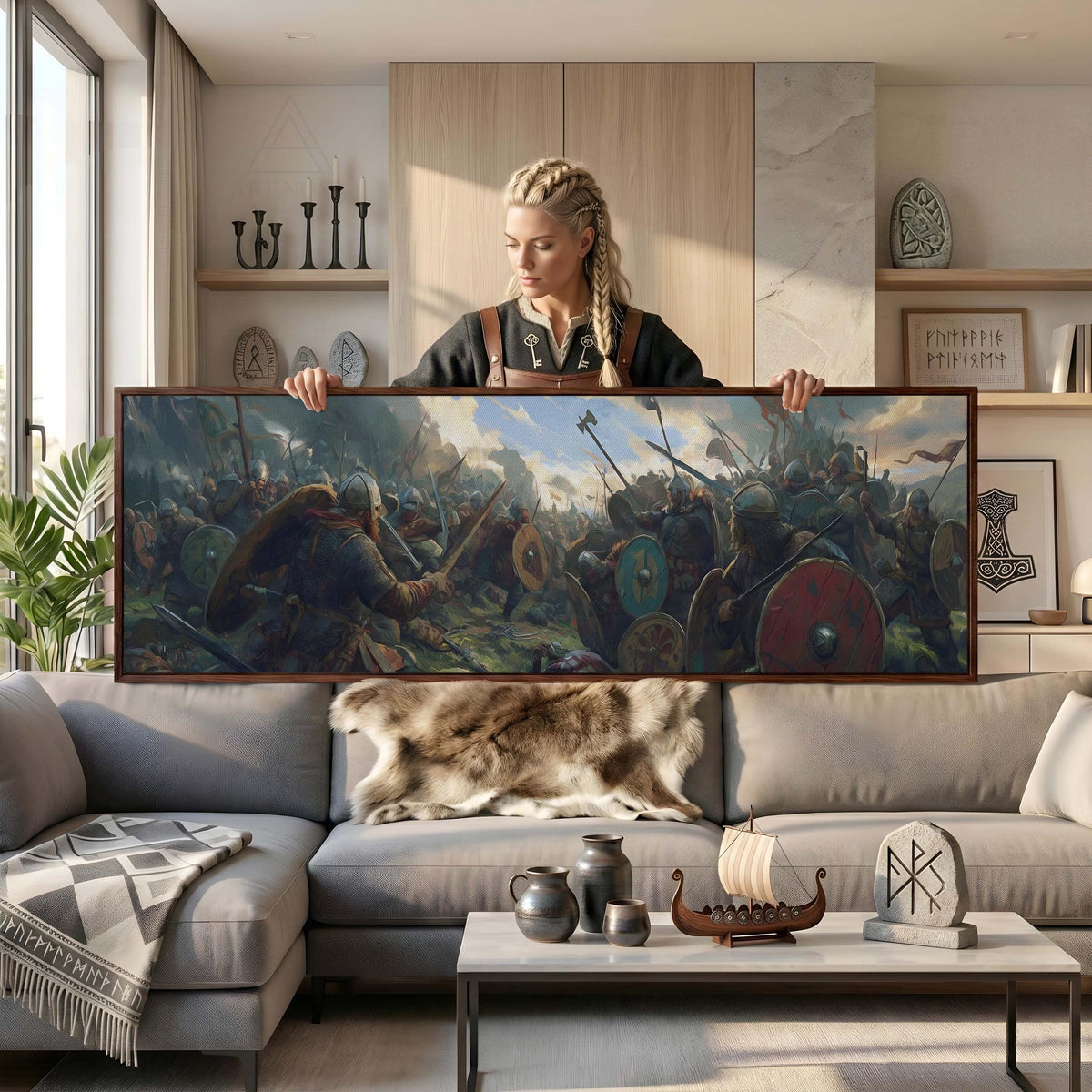 Viking Longship Home Decor - Panoramic Wall Art Viking Longship Canvas - Scandinavian Decor Norse