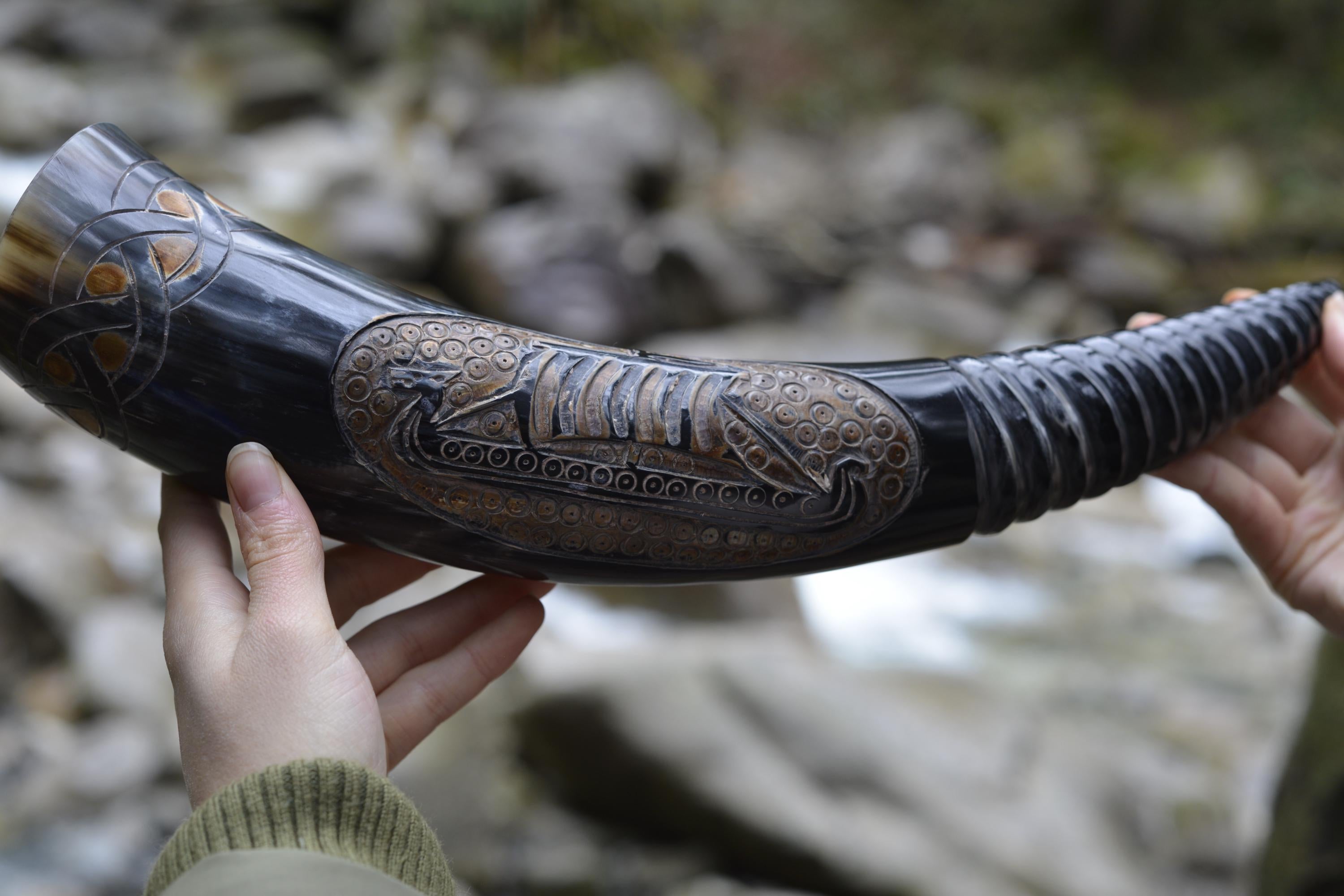 Viking Raven Mug - Raven’s Oath – Hand-Carved Viking Drinking Horn