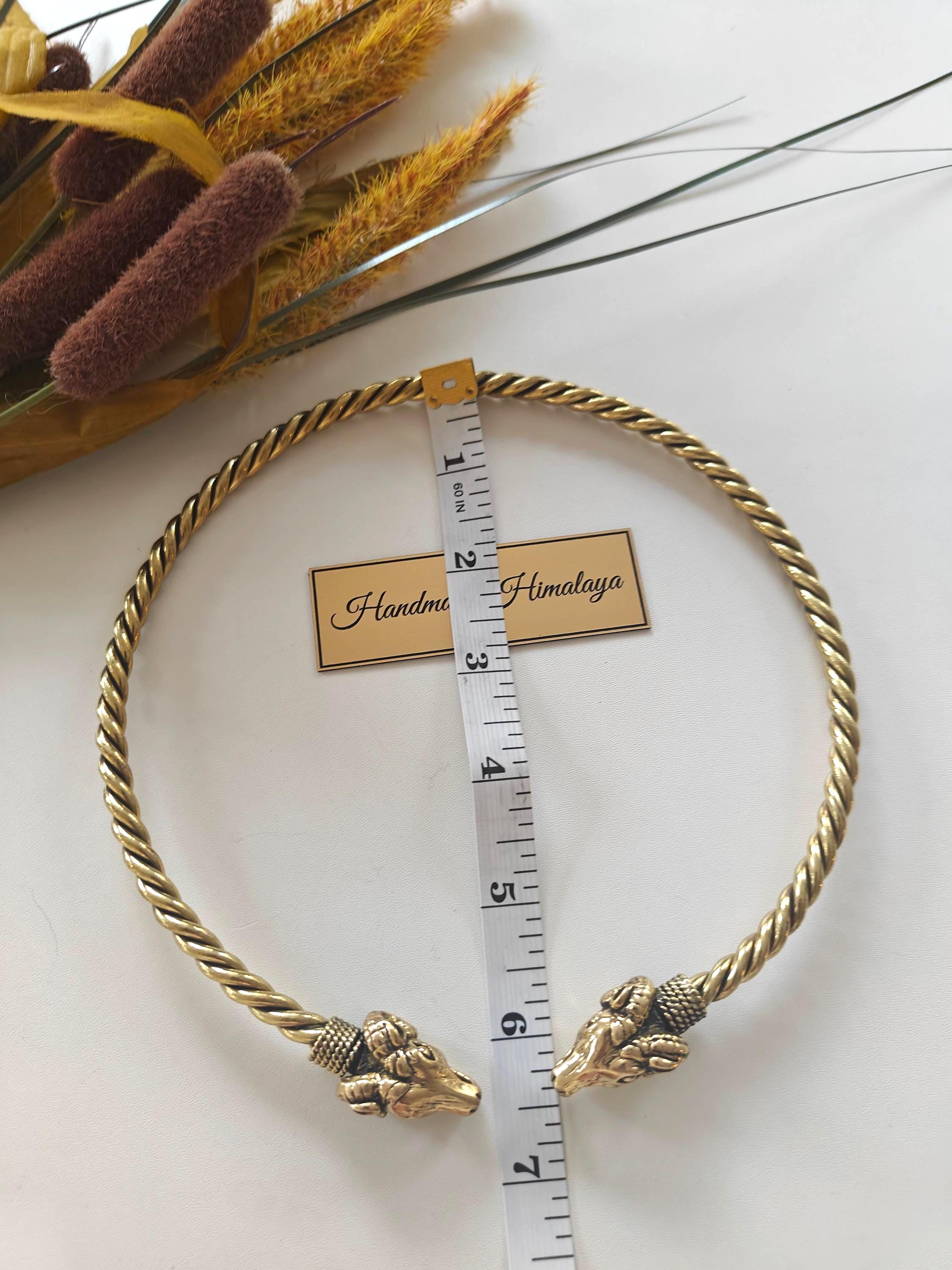 Viking Necklace - Celtic Ram Head Torc, Brass Twisted Wire Choker, Viking Cosplay Hasli Jewelry