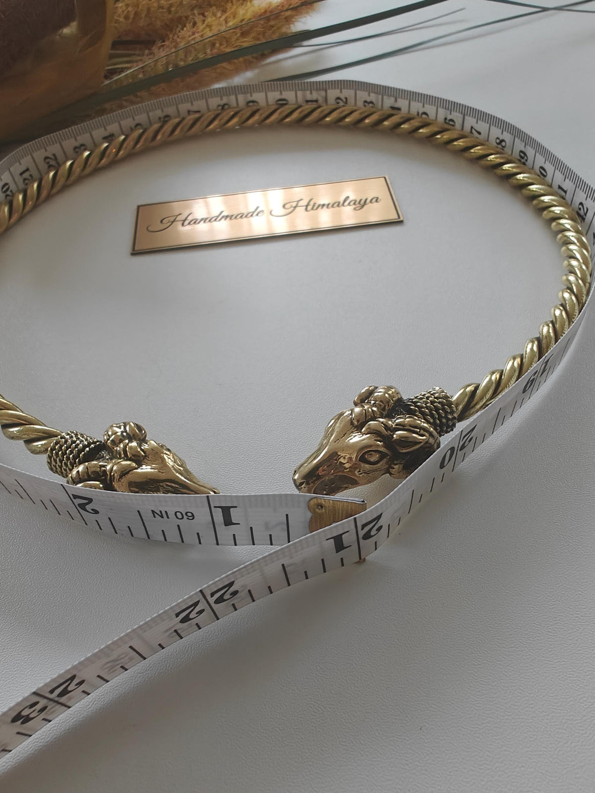 Viking Necklace - Celtic Ram Head Torc, Brass Twisted Wire Choker, Viking Cosplay Hasli Jewelry