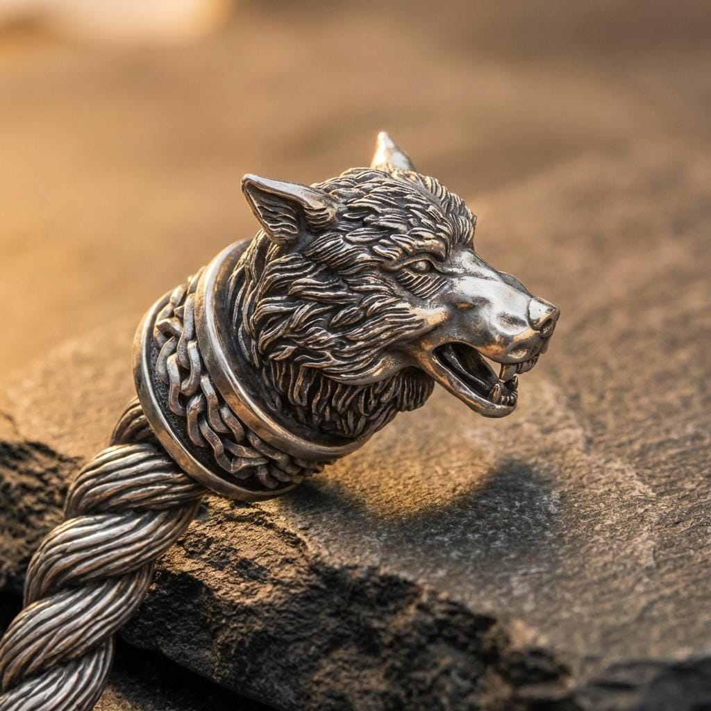 Viking Odin Necklace - Heavy Odin Wolves Viking Bangle Bracelet - 925 Sterling Silver Nordic Amulet
