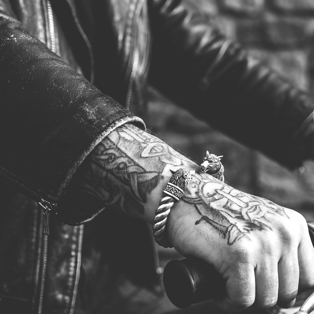 Viking Odin Necklace - Heavy Odin Wolves Viking Bangle Bracelet - 925 Sterling Silver Nordic Amulet