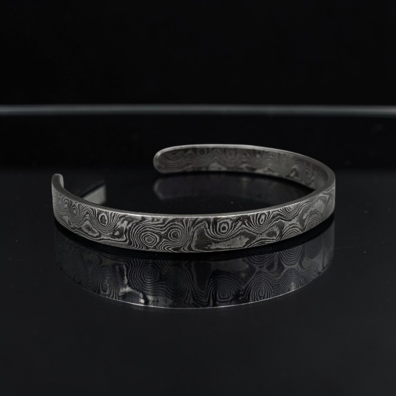 Viking Bracelet - Hand Forged Damascus Steel Cuff Bracelet with Copper Inlay Viking Bangle, Modern