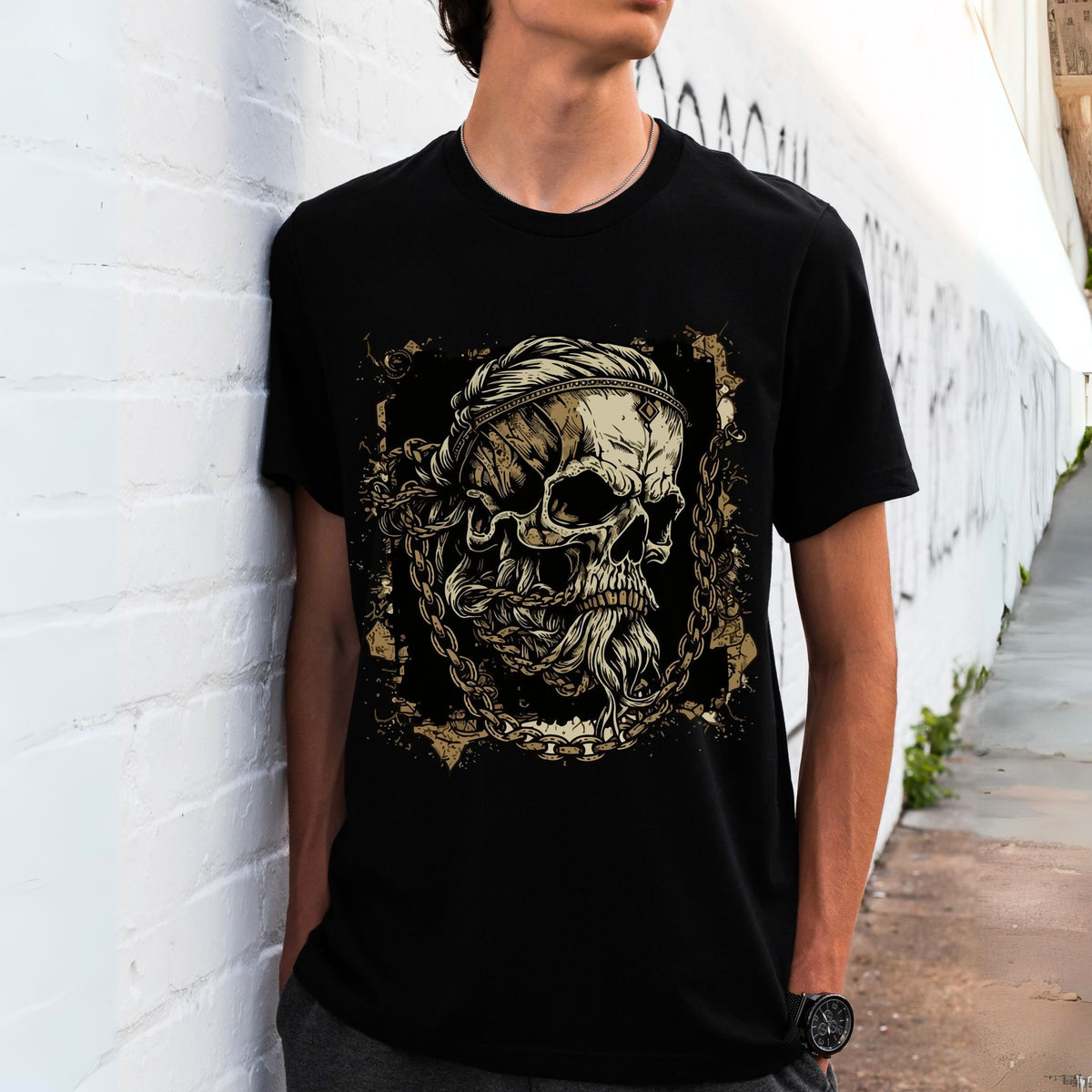 Viking T-Shirt - Berserker Skull Viking Helmet No Mercy T-shirt, Norse Warrior Design