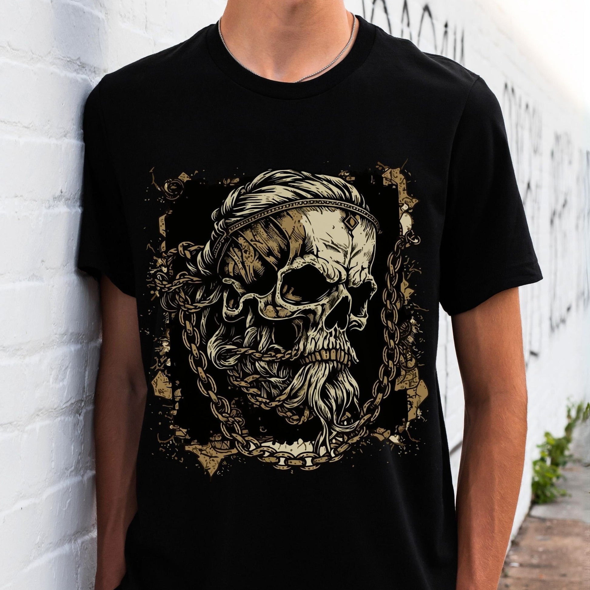 Viking Valhalla T-Shirt - Victory Or Valhalla - Distressed American Viking Skull T-Shirt: Patriotic