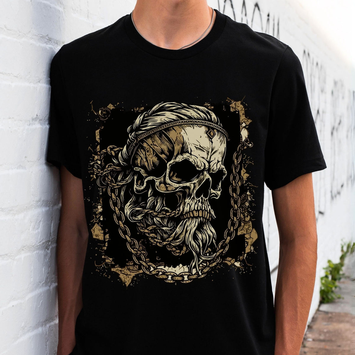 Viking Valhalla T-Shirt - Victory Or Valhalla - Distressed American Viking Skull T-Shirt: Patriotic