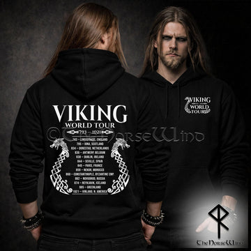 Viking Longship Hoodie - Viking World Tour Hoodie, Double-Sided Norse Longship Tour Dates, Norse