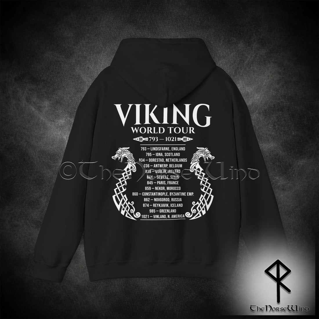 Viking Longship Hoodie - Viking World Tour Hoodie, Double-Sided Norse Longship Tour Dates, Norse