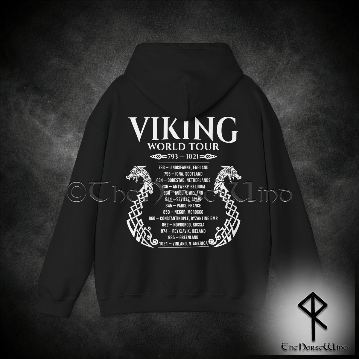 Viking Longship Hoodie - Viking World Tour Hoodie, Double-Sided Norse Longship Tour Dates, Norse